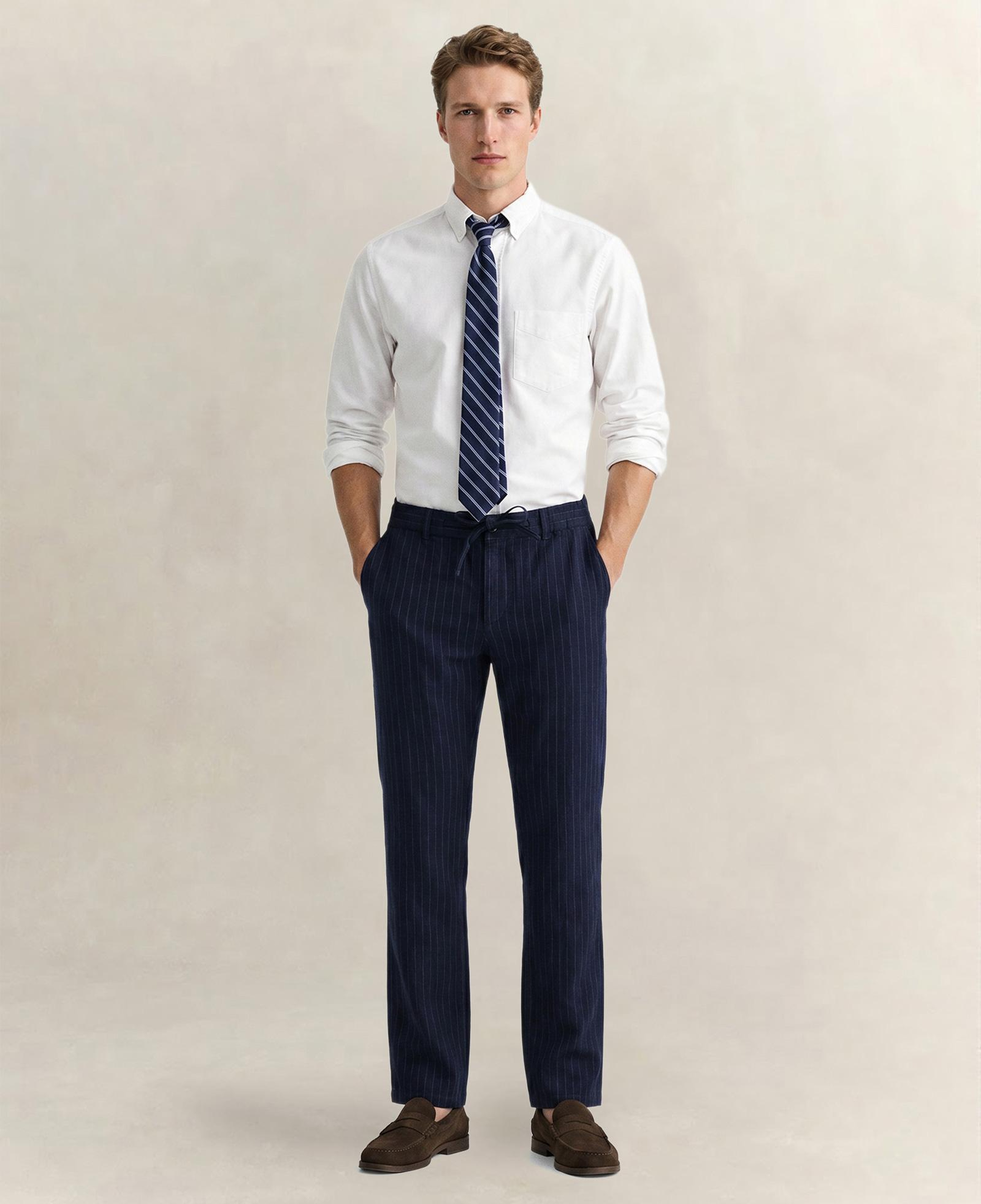 GANT Erkek Lacivert Regular Fit Çizgili Pantolon