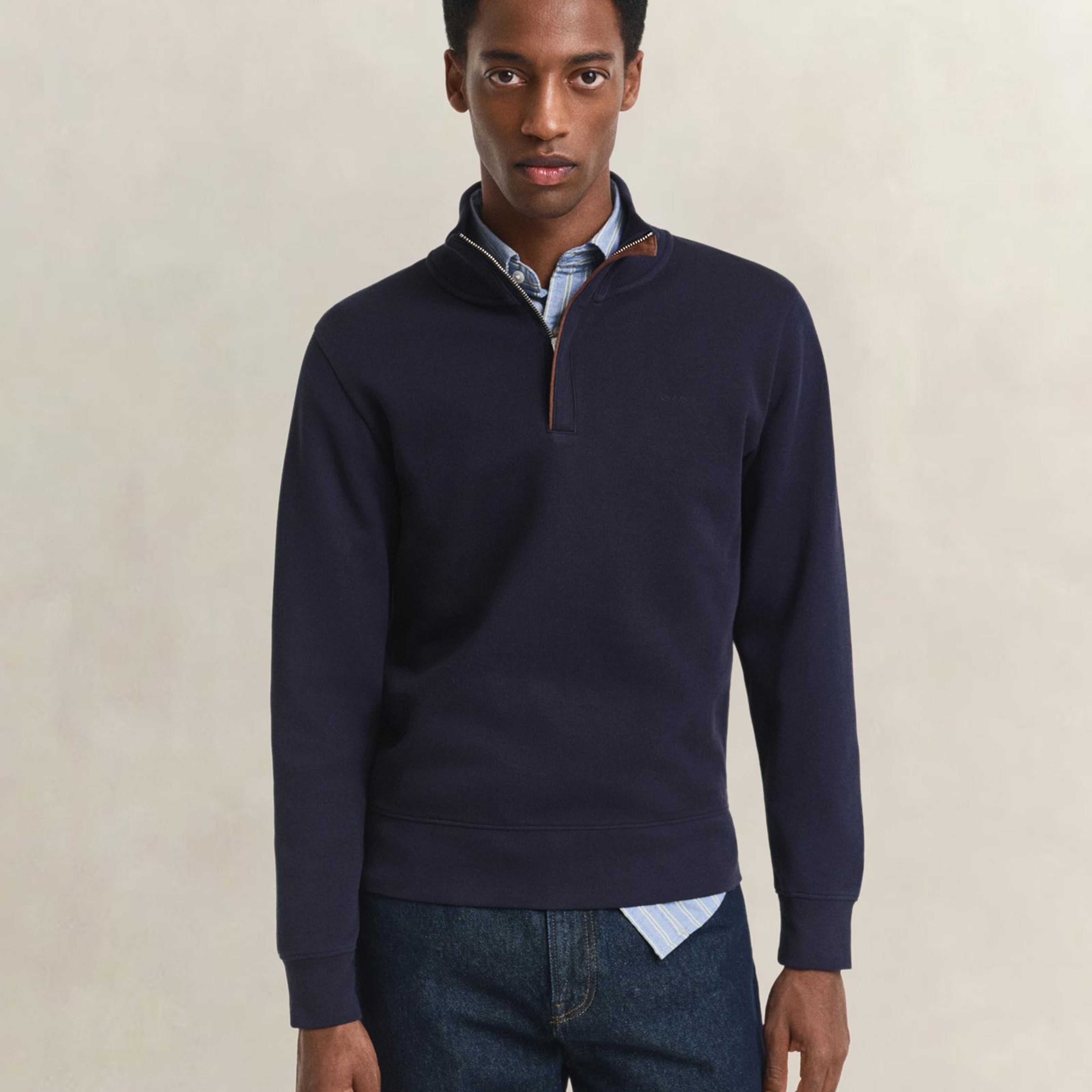 GANT Erkek Lacivert Regular Fit Yarım Fermuarlı Sweatshirt