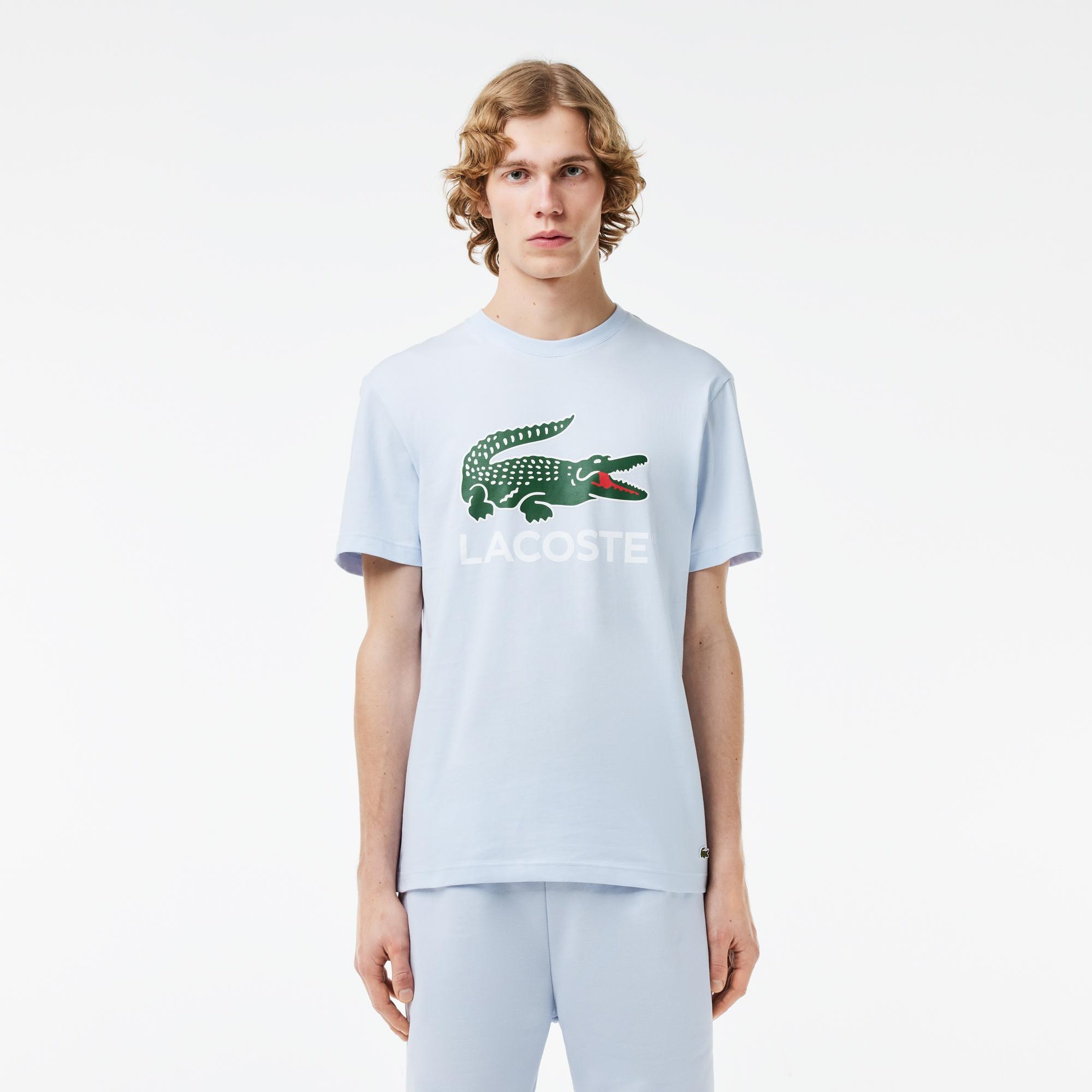 Erkek Regular Fit Bisiklet Yaka Baskılı Açık Mavi T-Shirt
