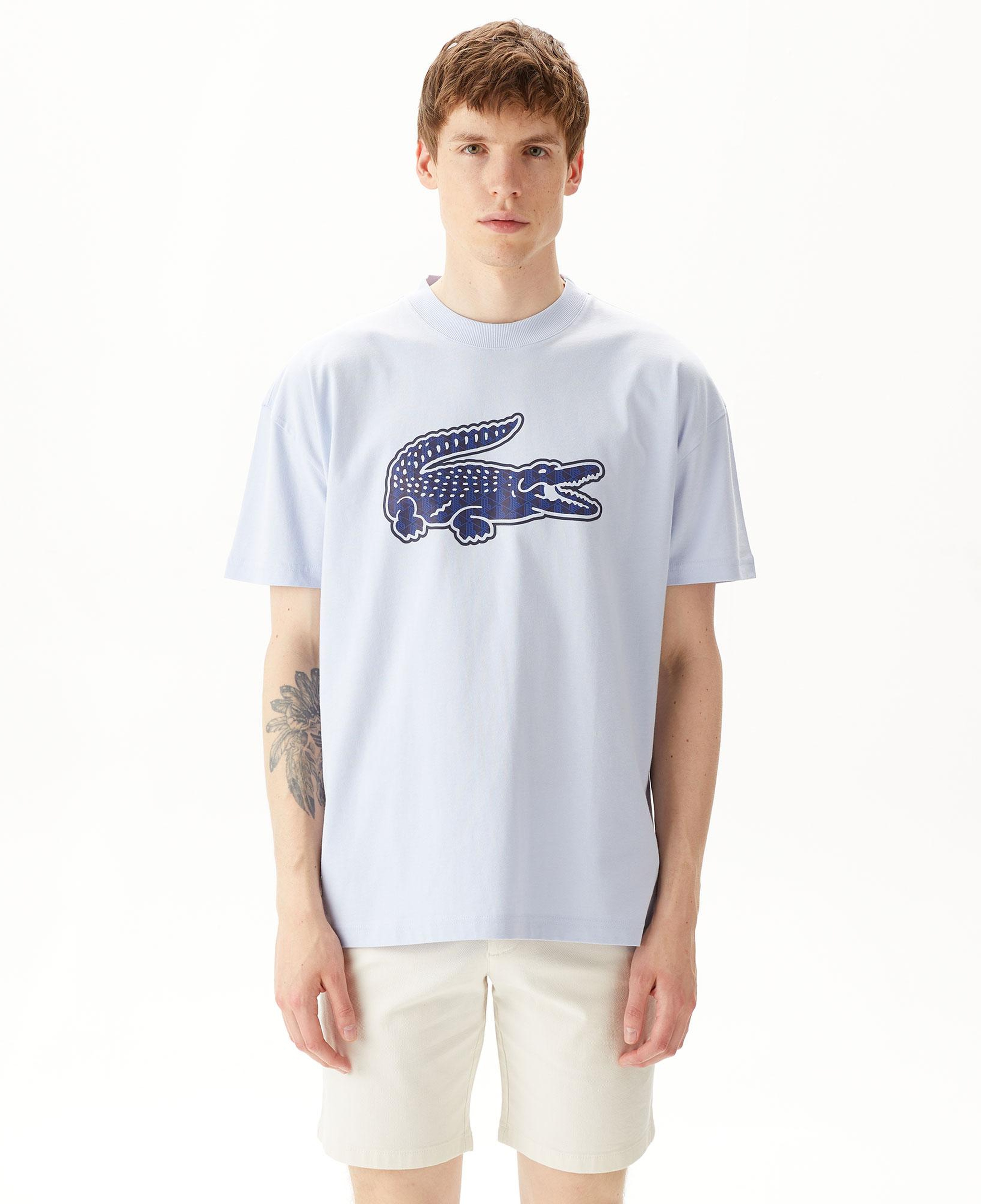 Erkek Relaxed Fit Bisiklet Yaka Baskılı Mavi T-Shirt