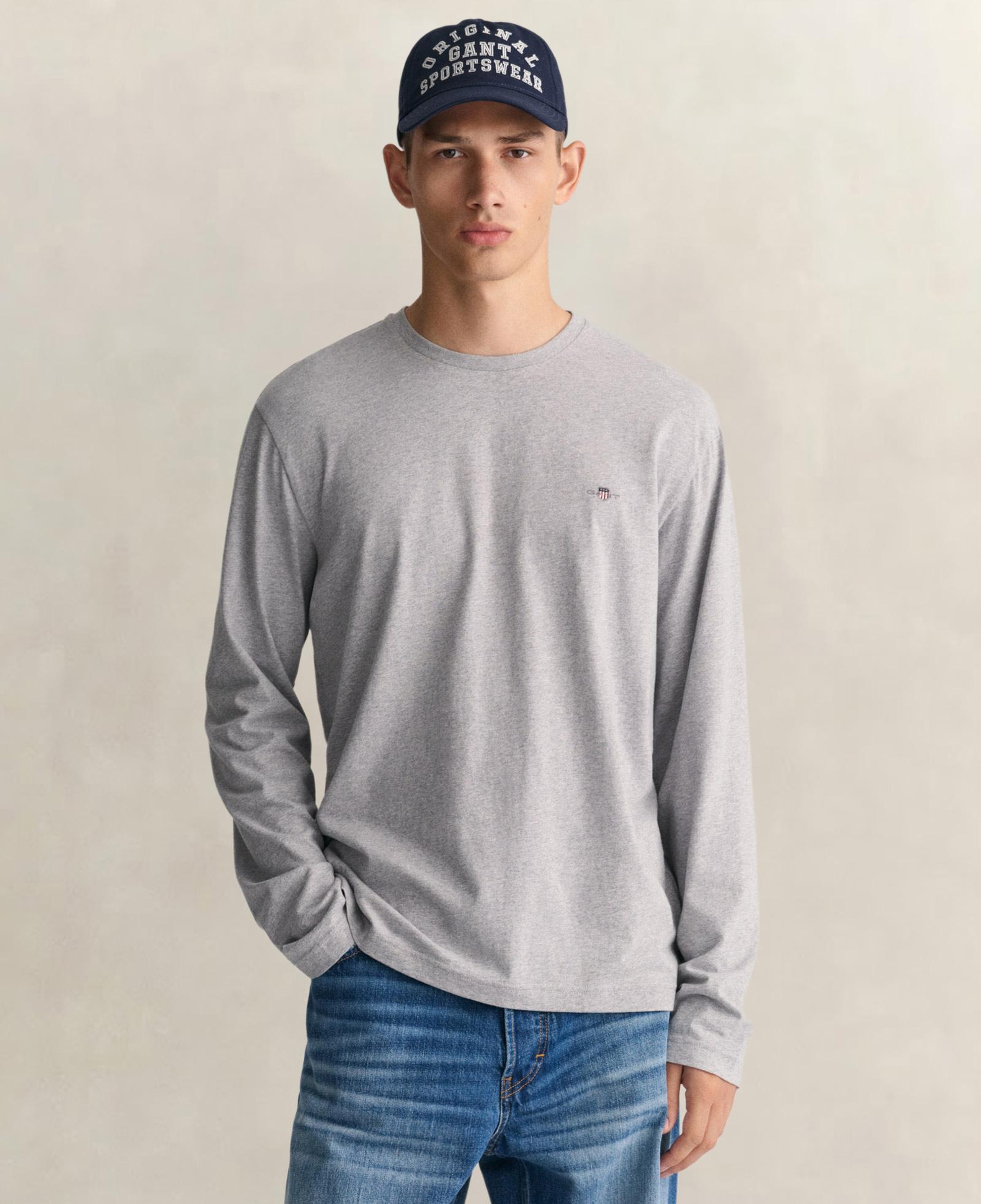 GANT Erkek Gri Regular Fit Bisiklet Yaka Uzun Kollu T-Shirt