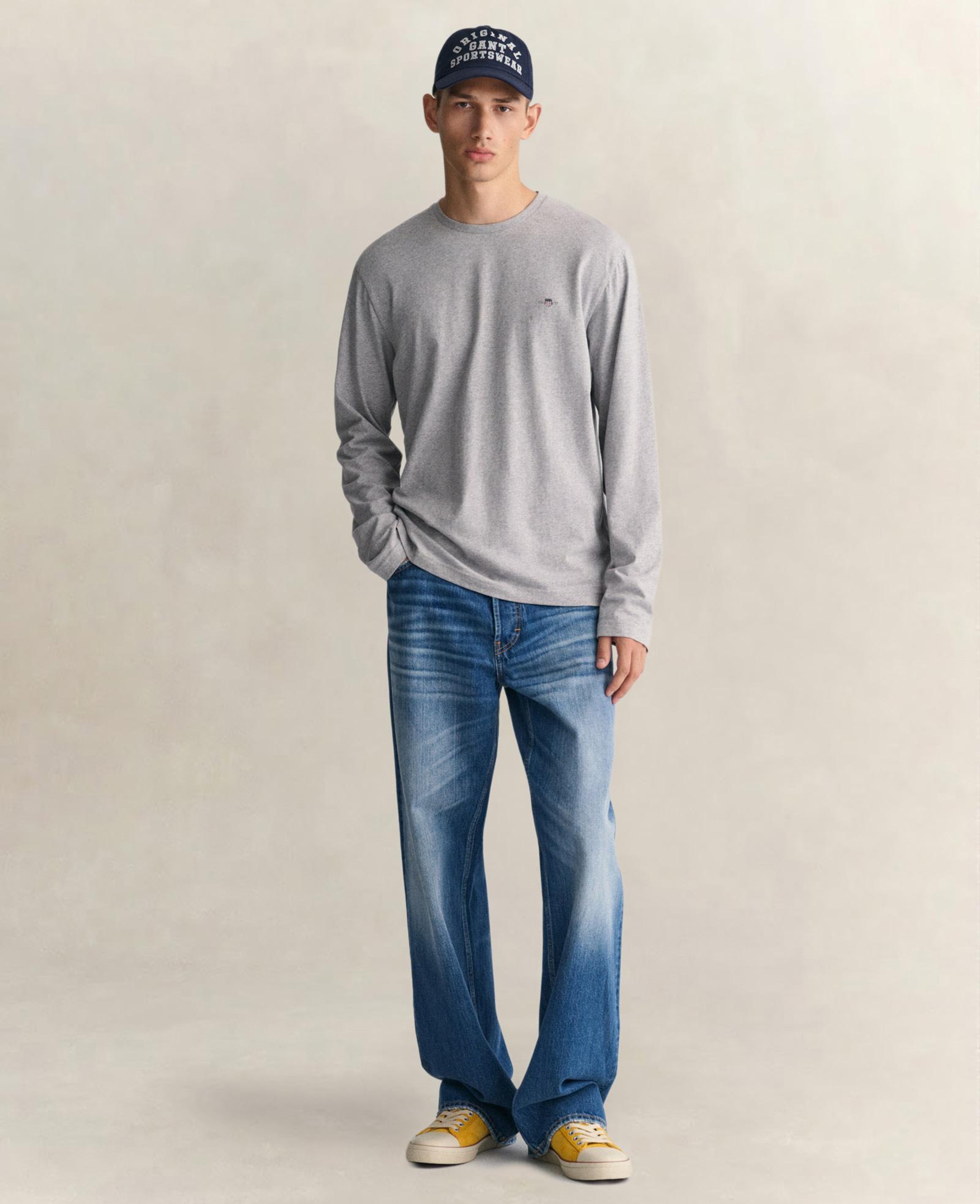 GANT Erkek Gri Regular Fit Bisiklet Yaka Uzun Kollu T-Shirt