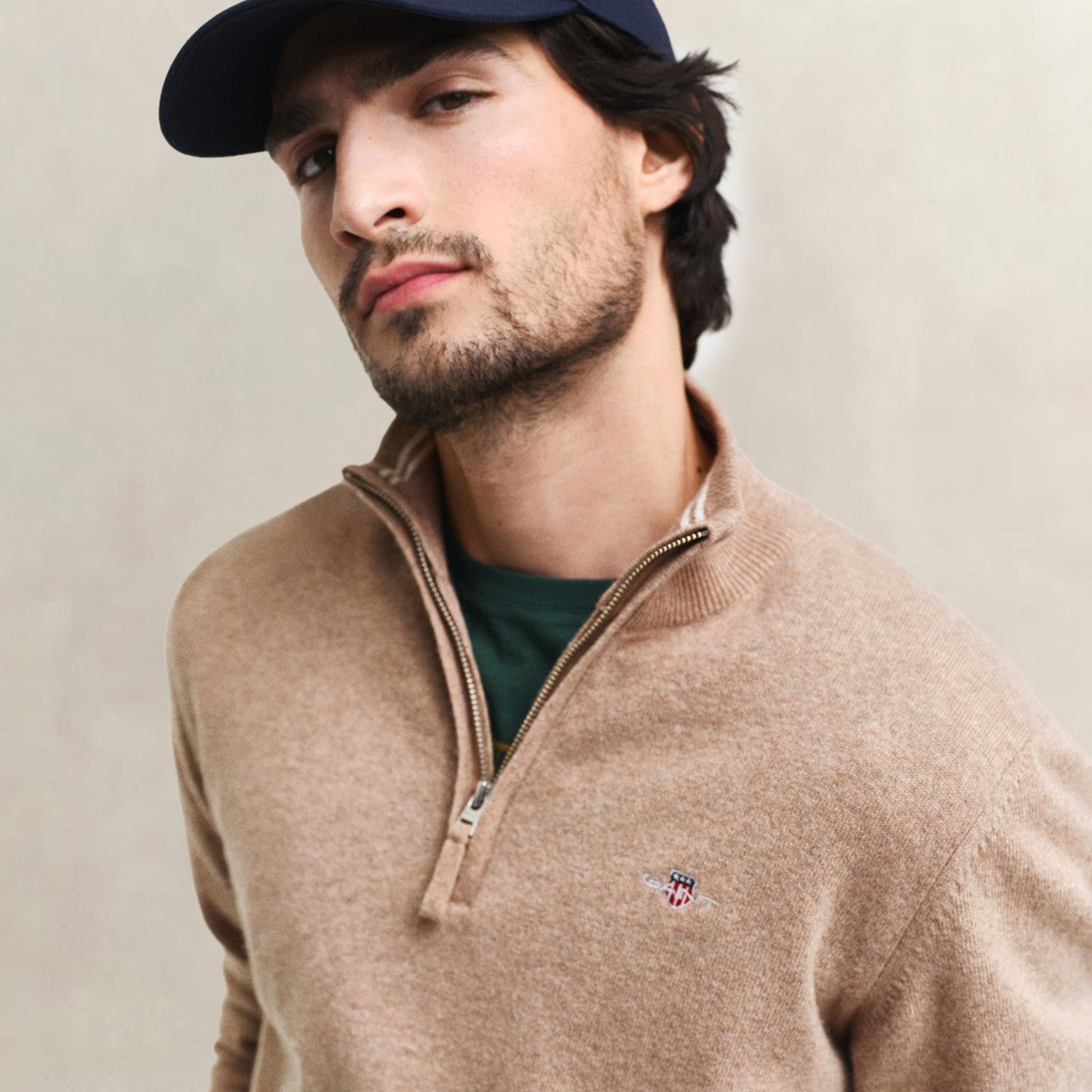 GANT Erkek Bej Regular Fit Yarım Fermuarlı Yün Kazak