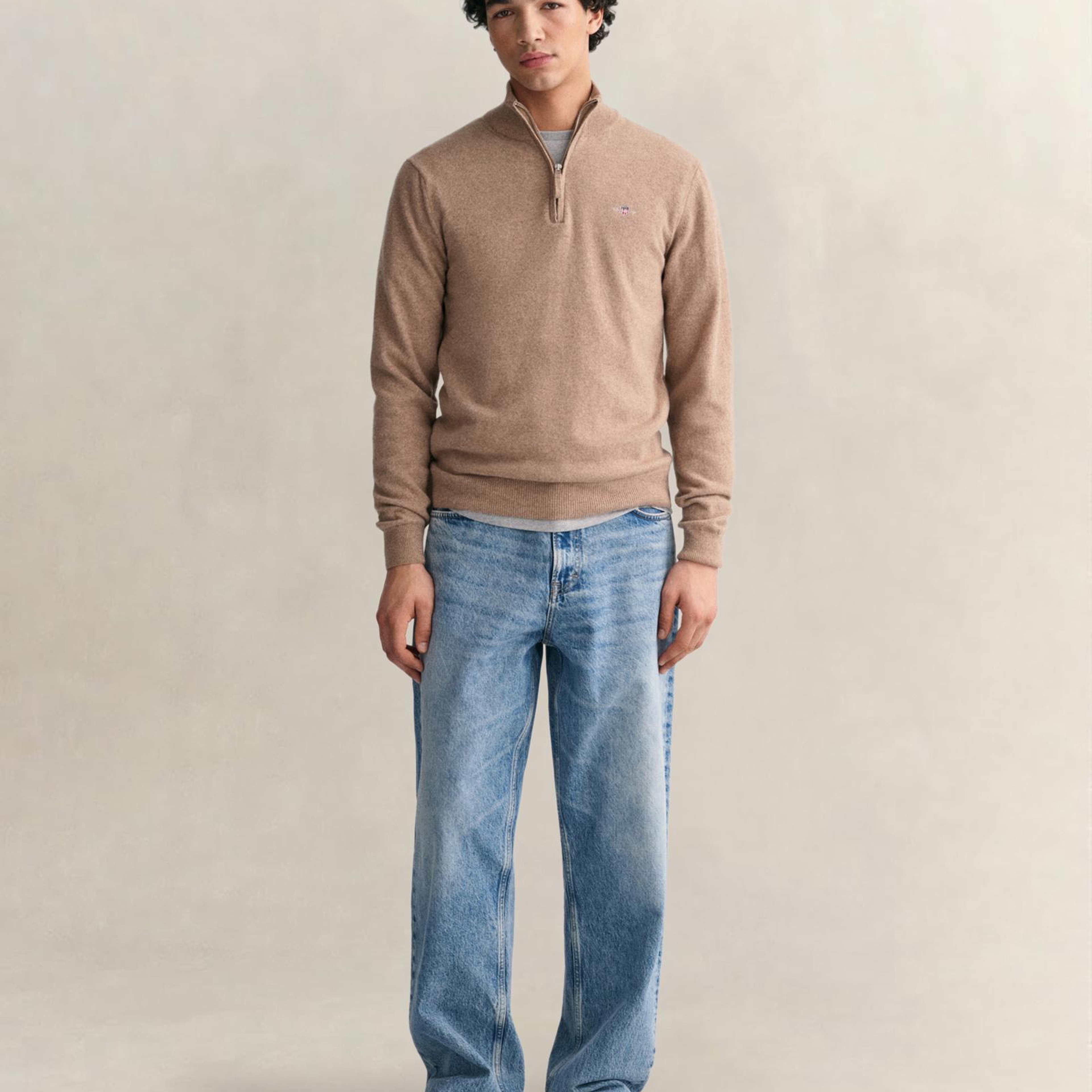 GANT Erkek Bej Regular Fit Yarım Fermuarlı Yün Kazak