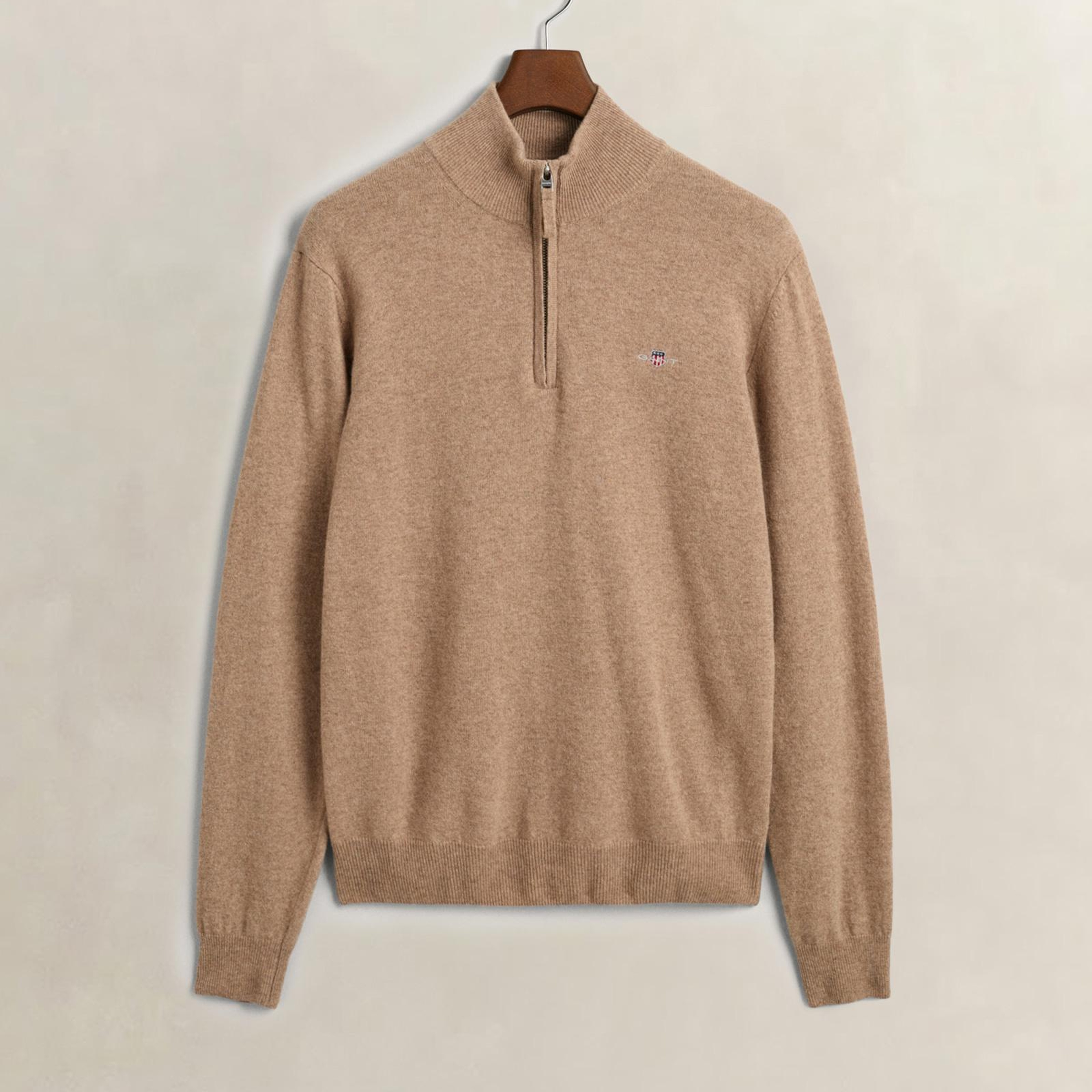 GANT Erkek Bej Regular Fit Yarım Fermuarlı Yün Kazak
