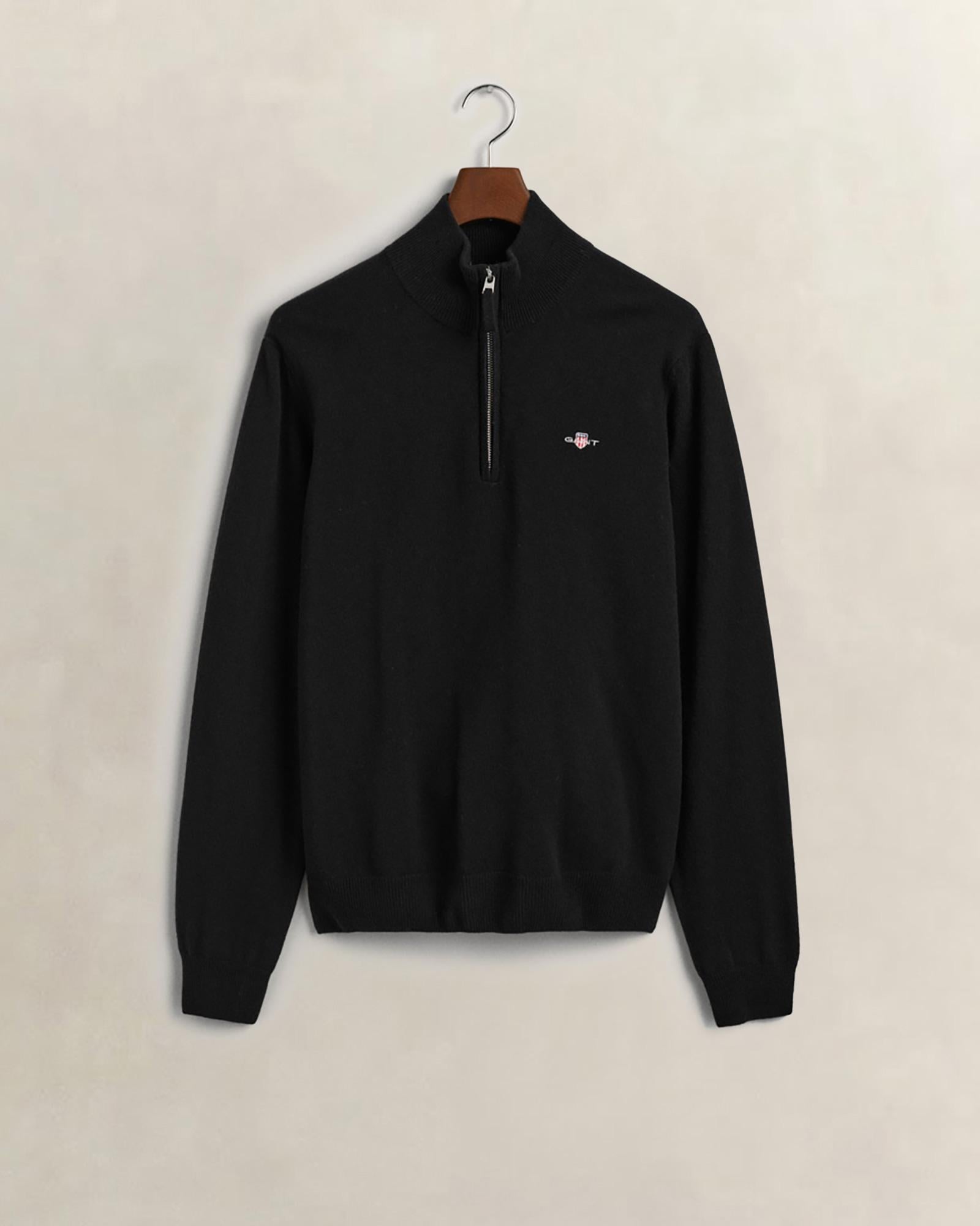 GANT Erkek Siyah Regular Fit Yarım Fermuarlı Yün Kazak