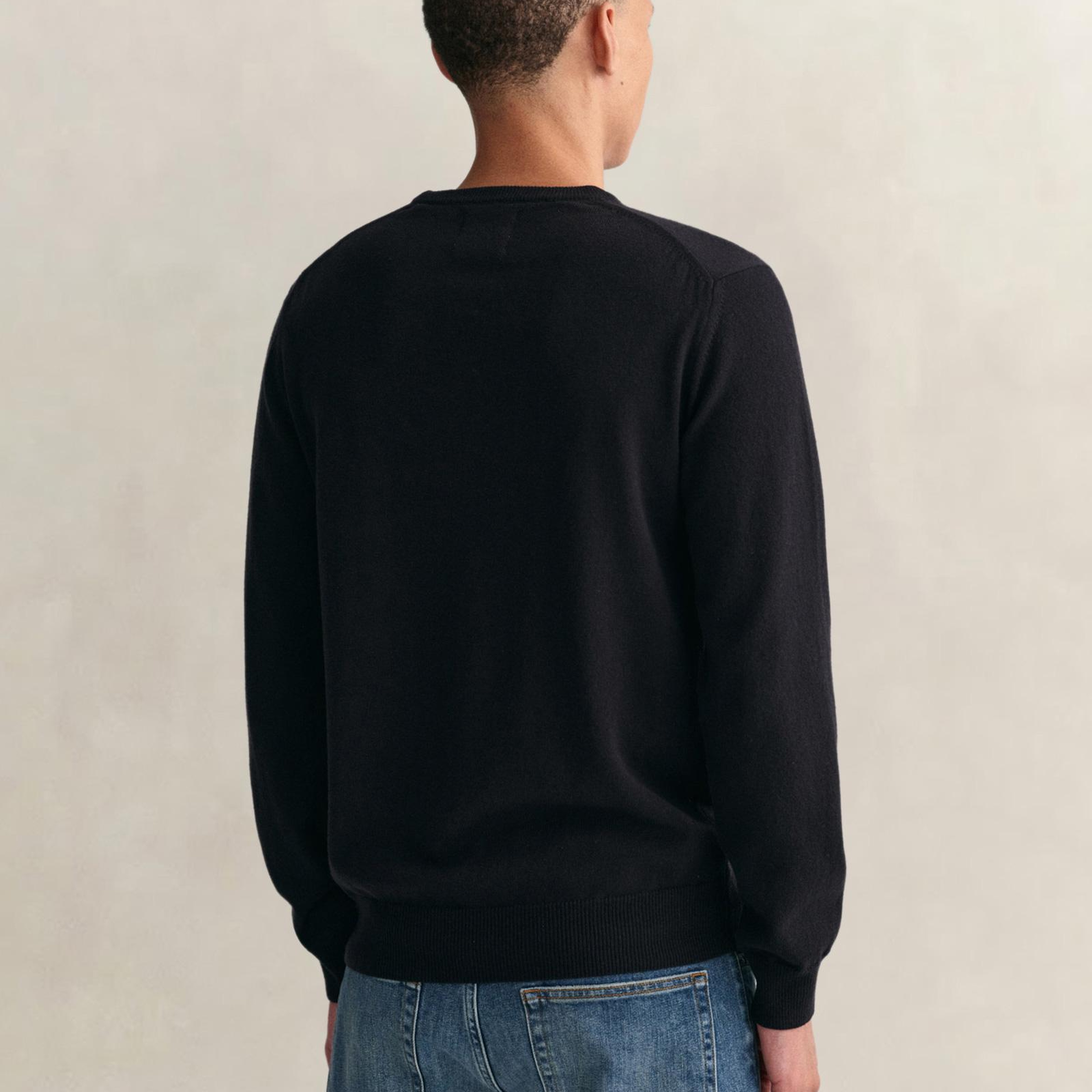 GANT Erkek Siyah Regular Fit Bisiklet Yaka Yün Kazak