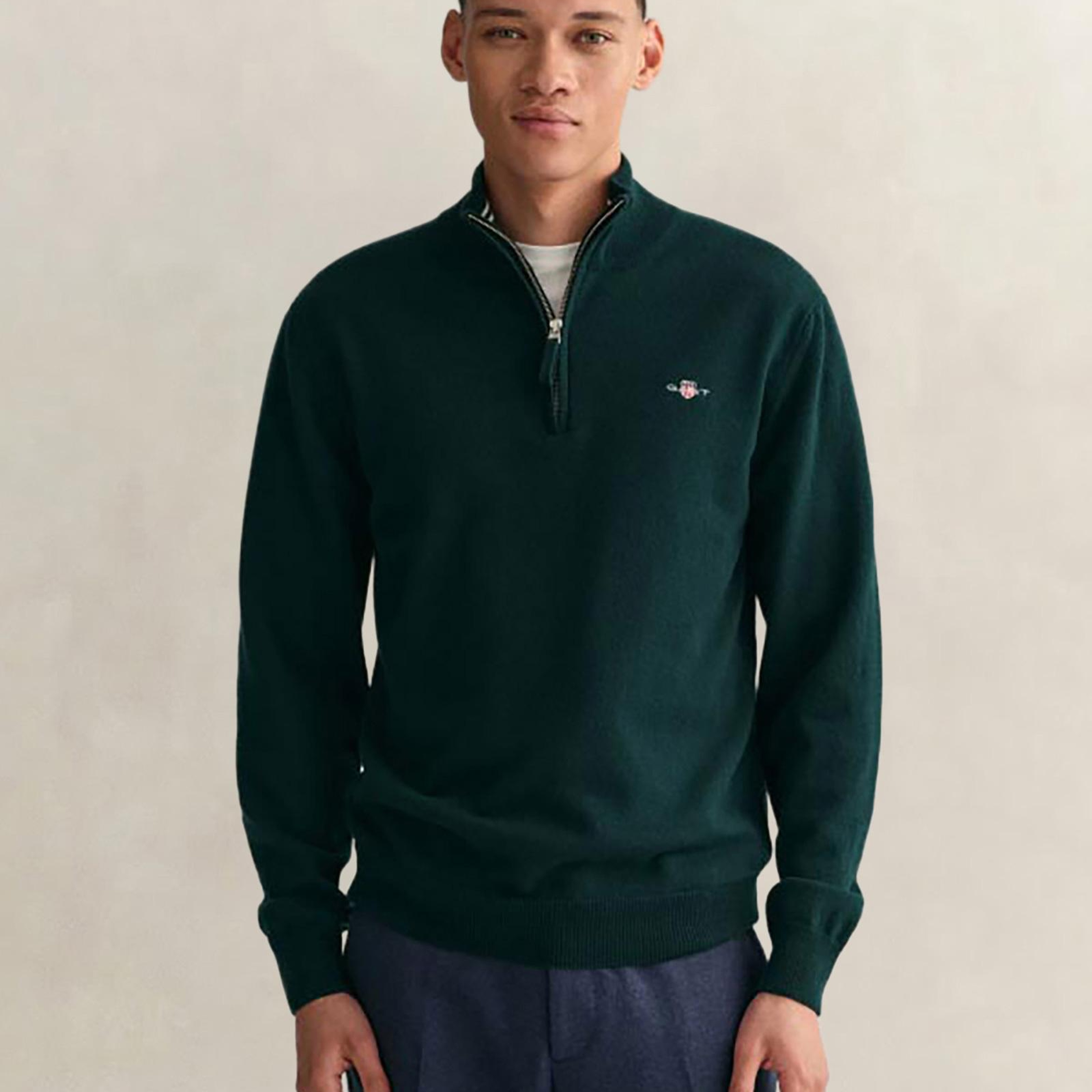 GANT Erkek Yeşil Regular Fit Yarım Fermuarlı Yün Kazak