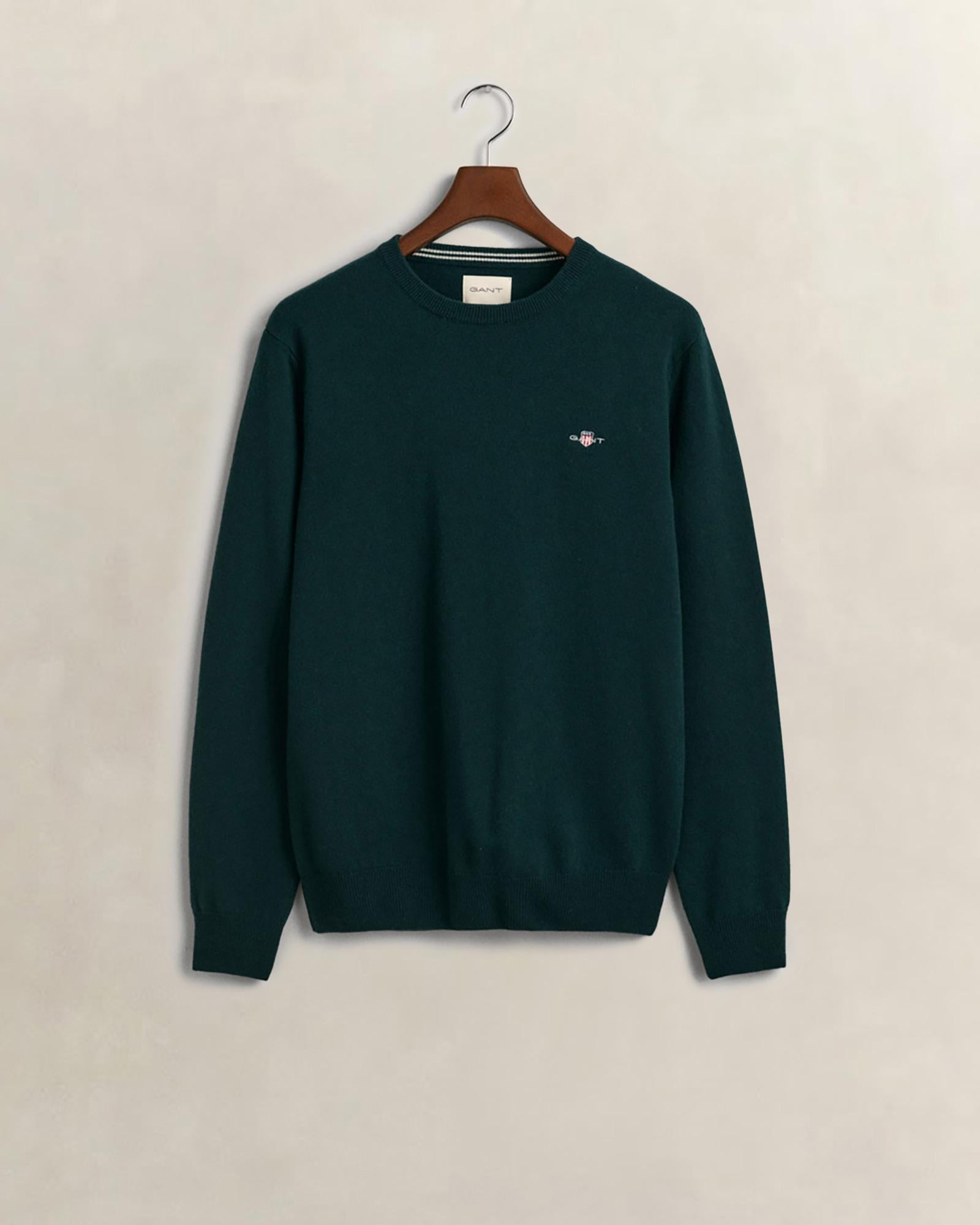 GANT Erkek Yeşil Regular Fit Bisiklet Yaka Yün Kazak