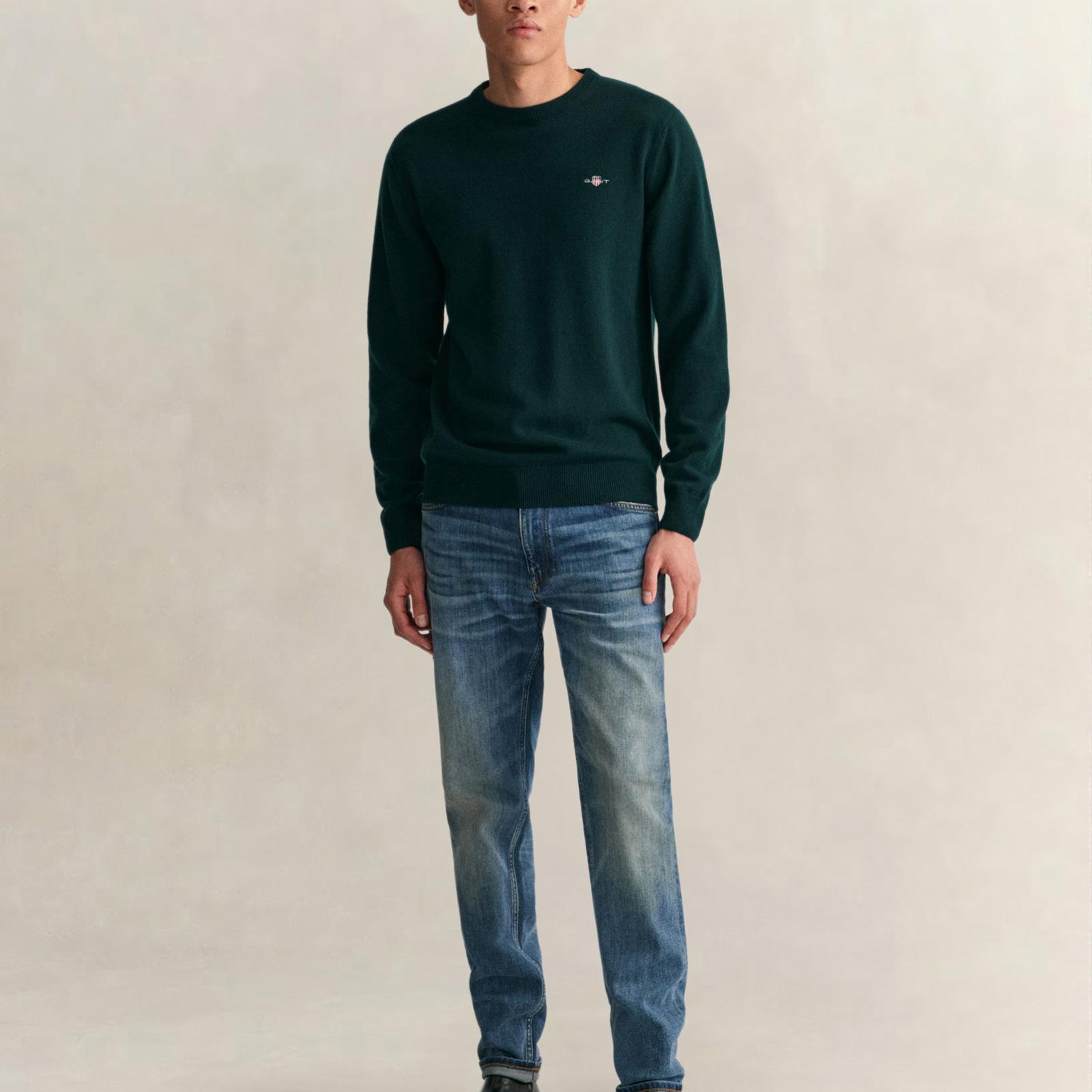 GANT Erkek Yeşil Regular Fit Bisiklet Yaka Yün Kazak