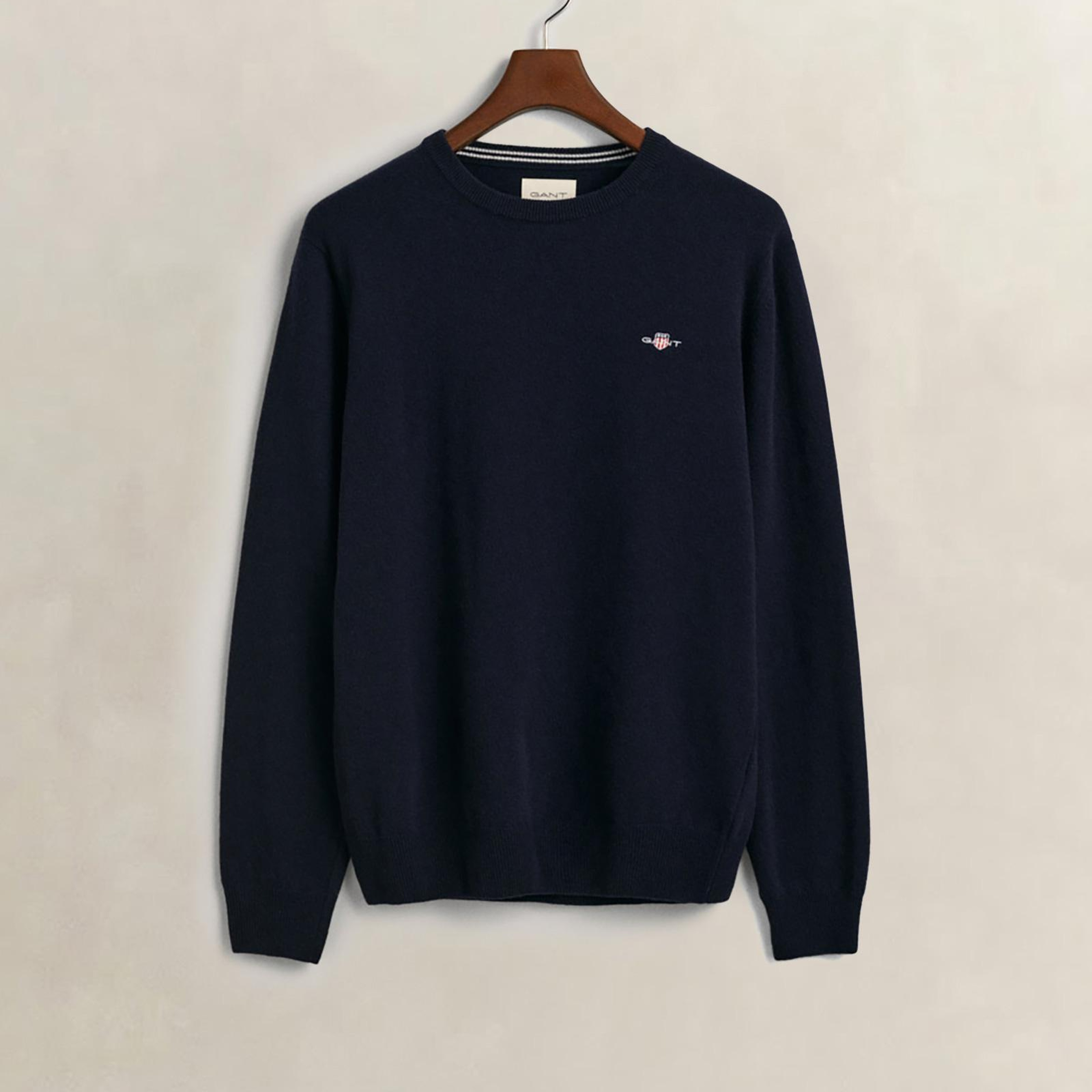 GANT Erkek Lacivert Regular Fit Bisiklet Yaka Yün Kazak