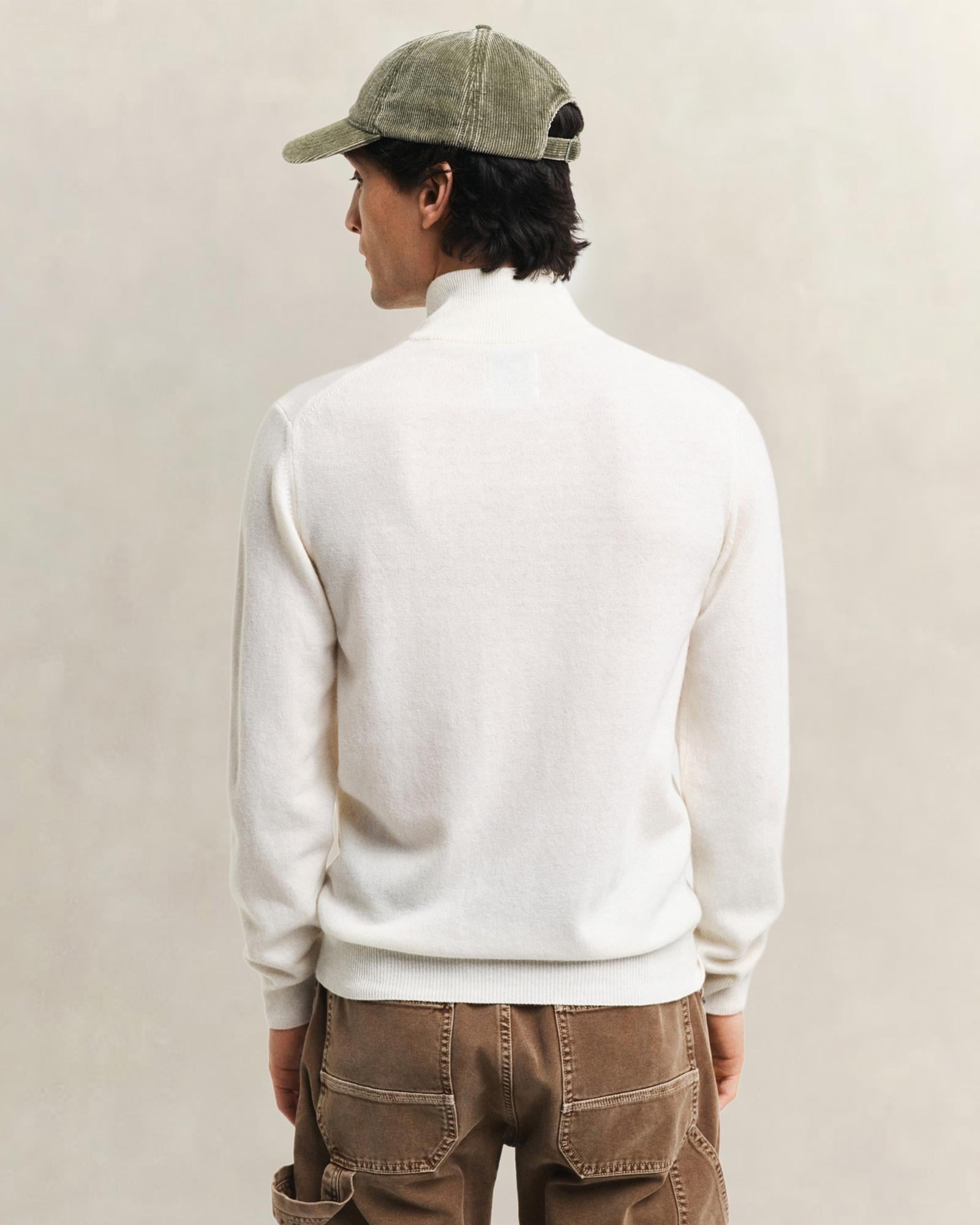 GANT Erkek Krem Regular Fit Yarım Fermuarlı Yün Kazak