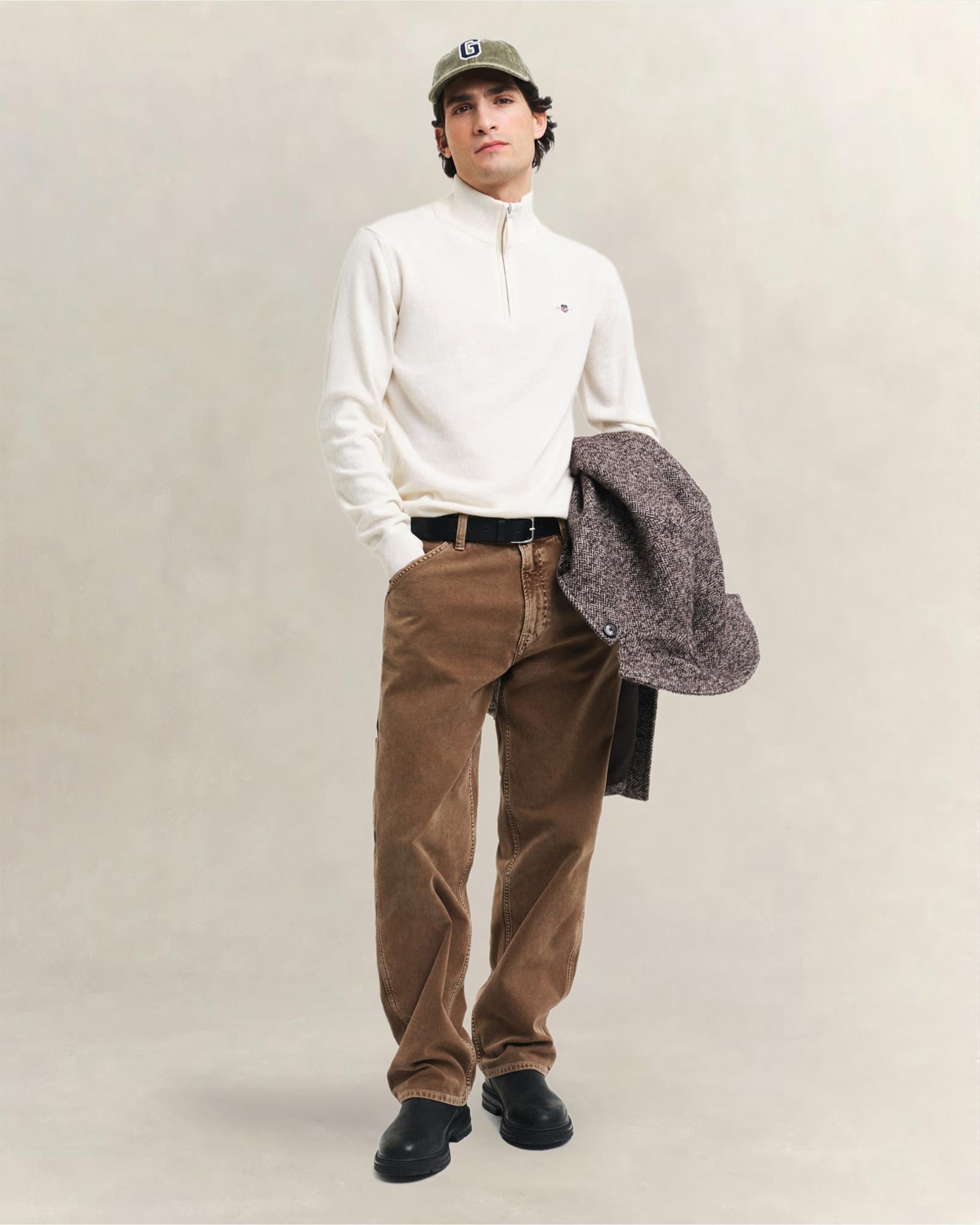 GANT Erkek Krem Regular Fit Yarım Fermuarlı Yün Kazak