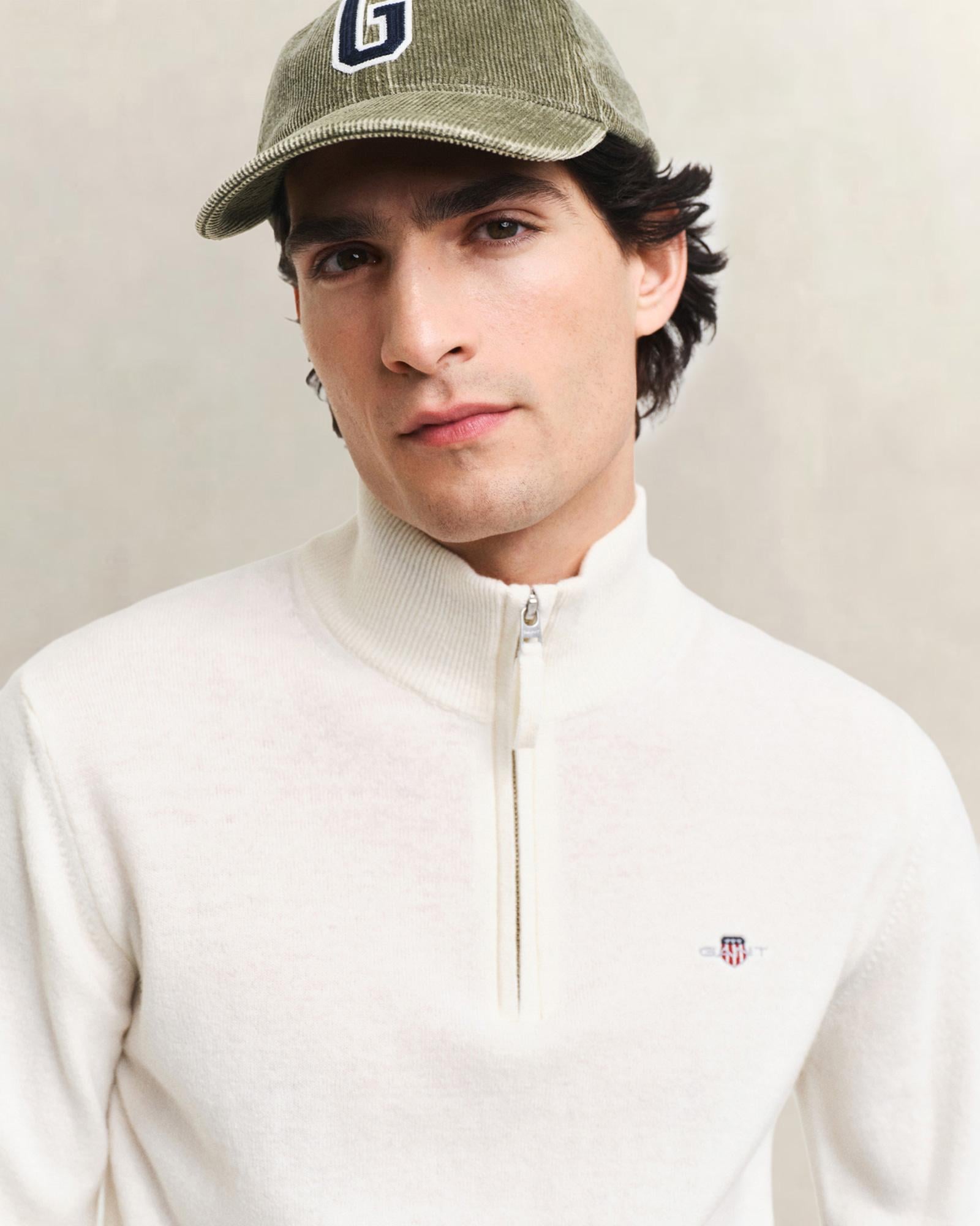 GANT Erkek Krem Regular Fit Yarım Fermuarlı Yün Kazak