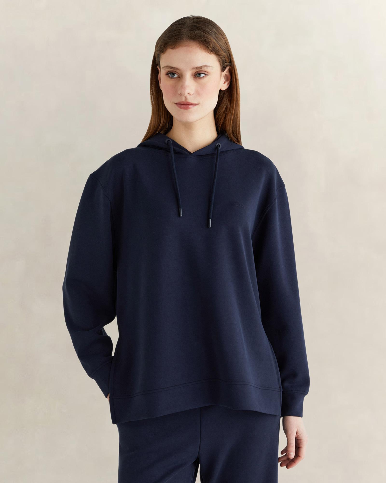 GANT Kadın Lacivert Oversize Fit Kapüşonlu Sweatshirt