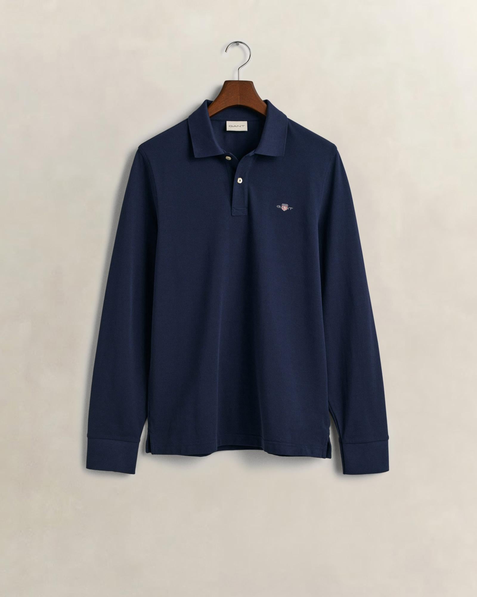 GANT Erkek Lacivert Regular Fit Uzun Kollu Polo