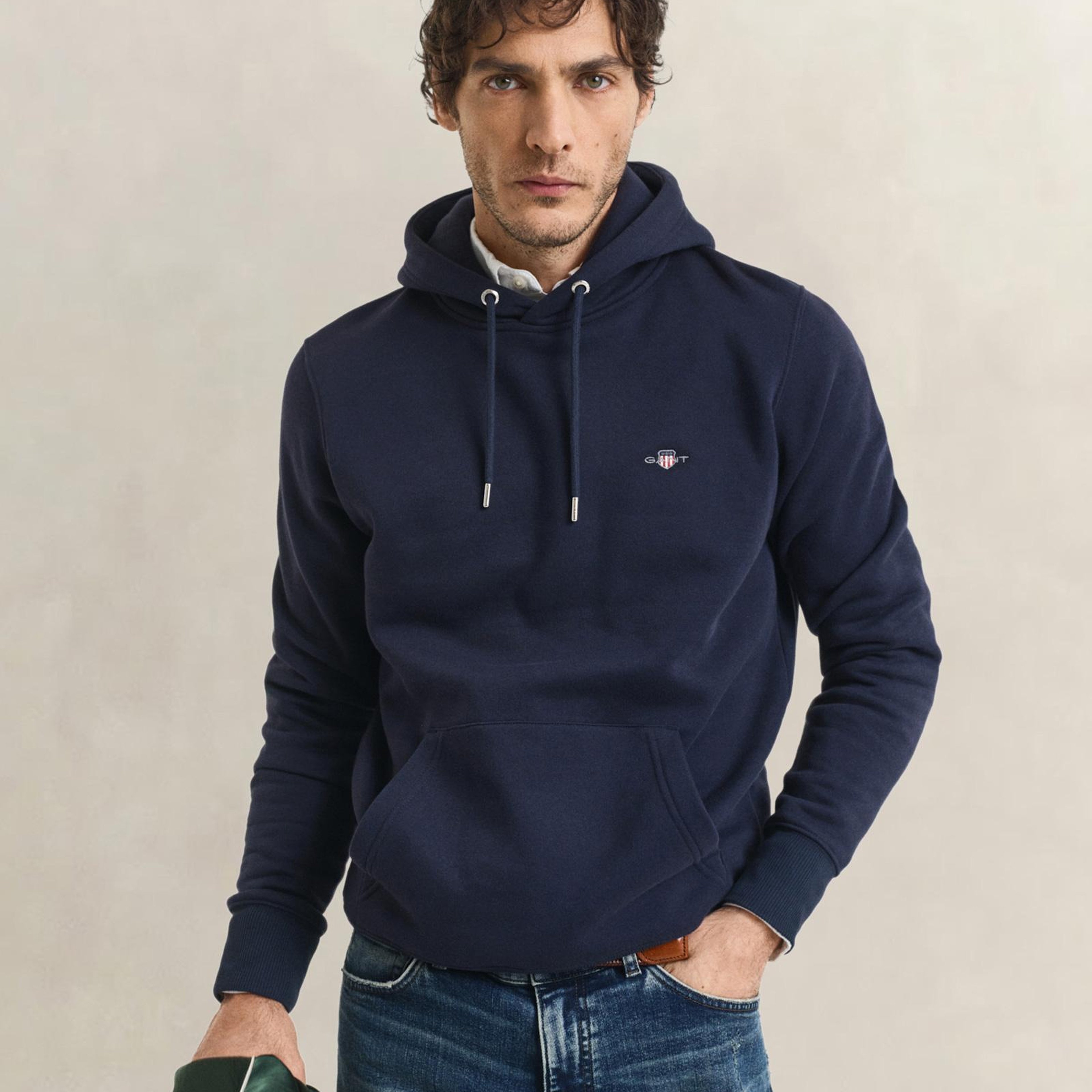 GANT Erkek Lacivert Regular Fit Kapüşonlu Sweatshirt
