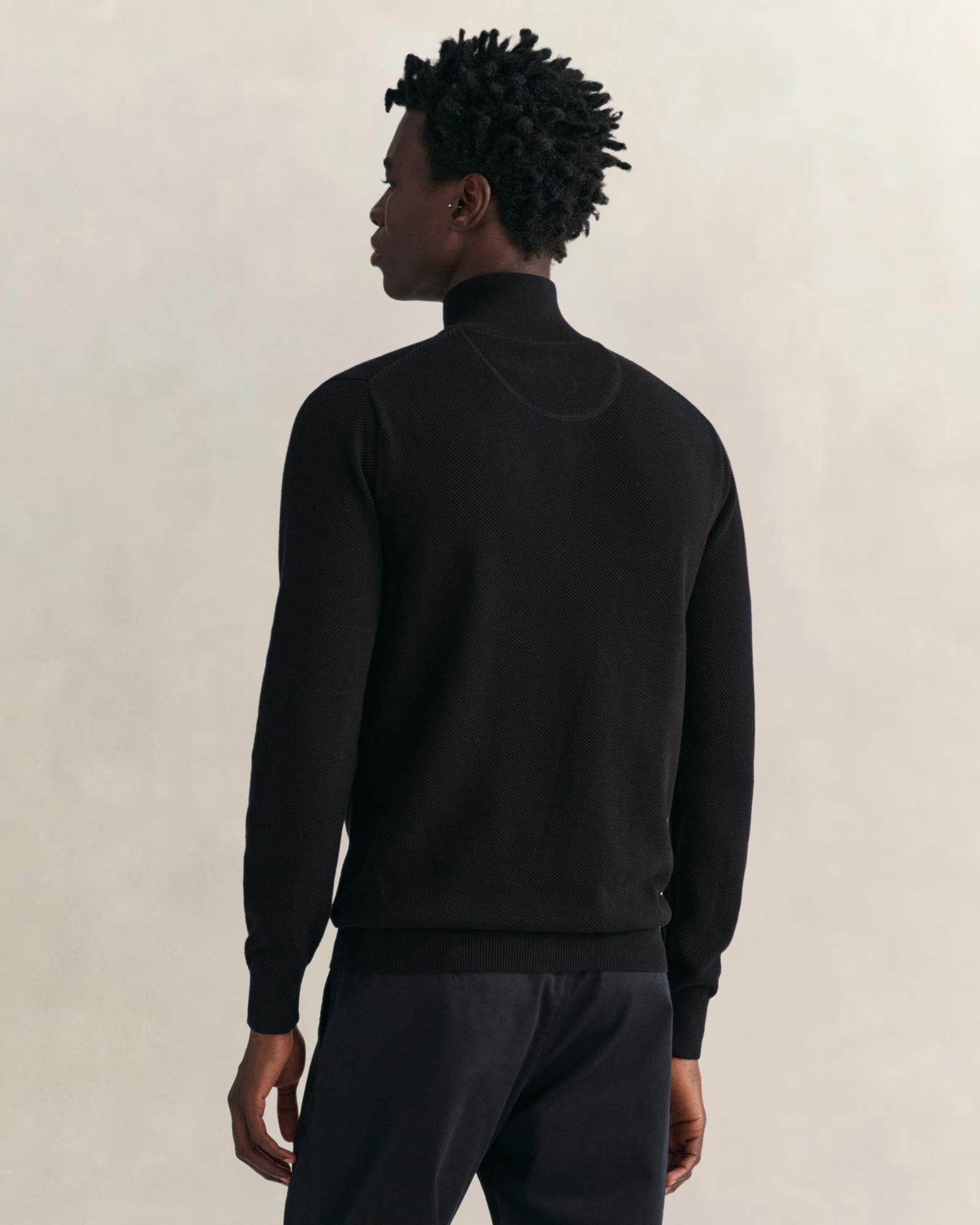 GANT Erkek Siyah Regular Fit Yarım Fermuarlı Kazak