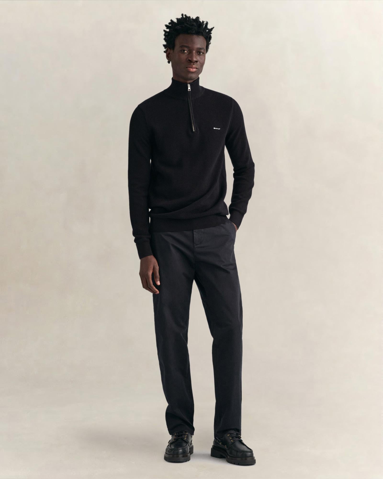 GANT Erkek Siyah Regular Fit Yarım Fermuarlı Kazak