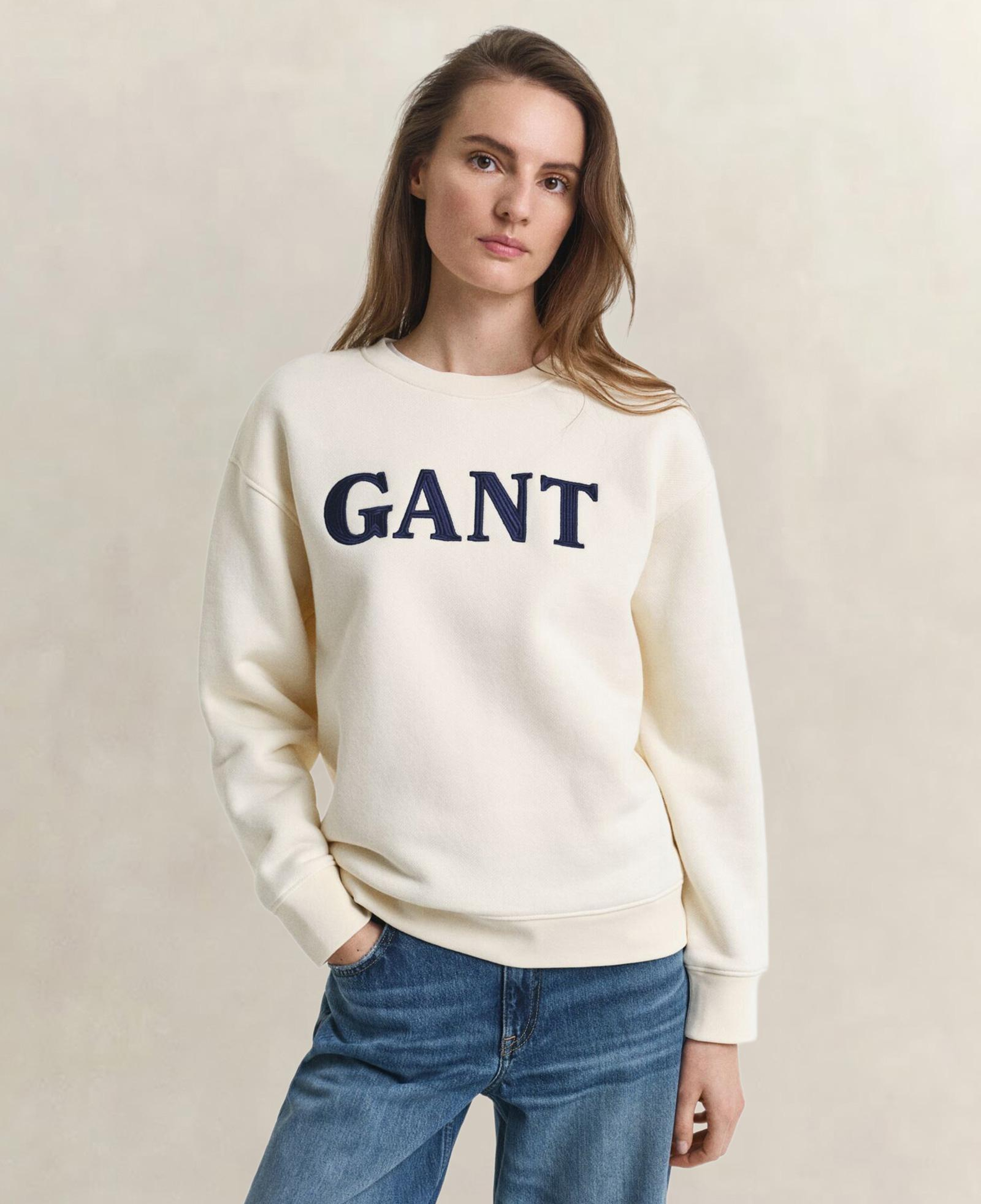 GANT Kadın Krem Relaxed Fit Bisiklet Yaka Sweatshirt