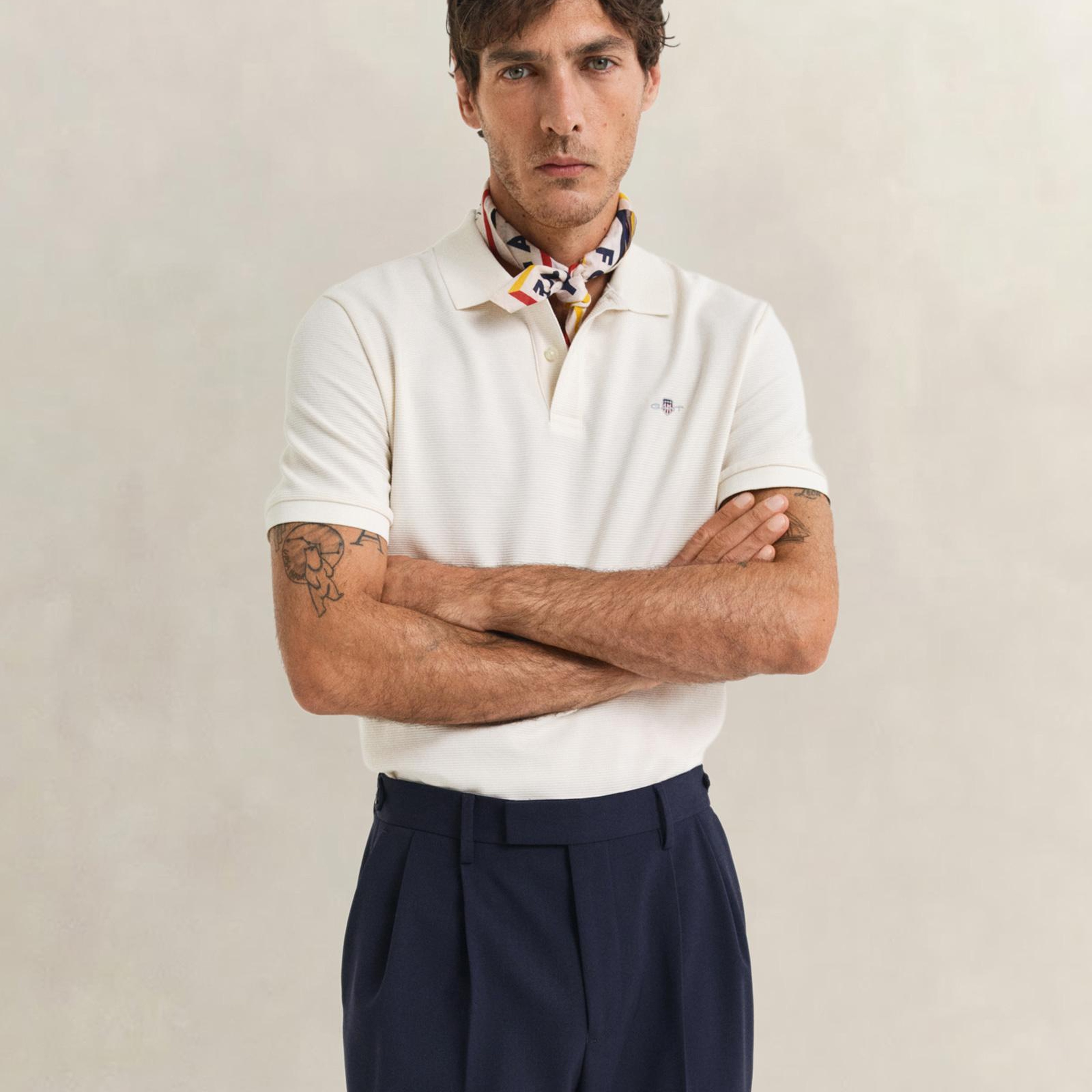 GANT Erkek Krem Regular Fit Logolu Polo Yaka T-Shirt