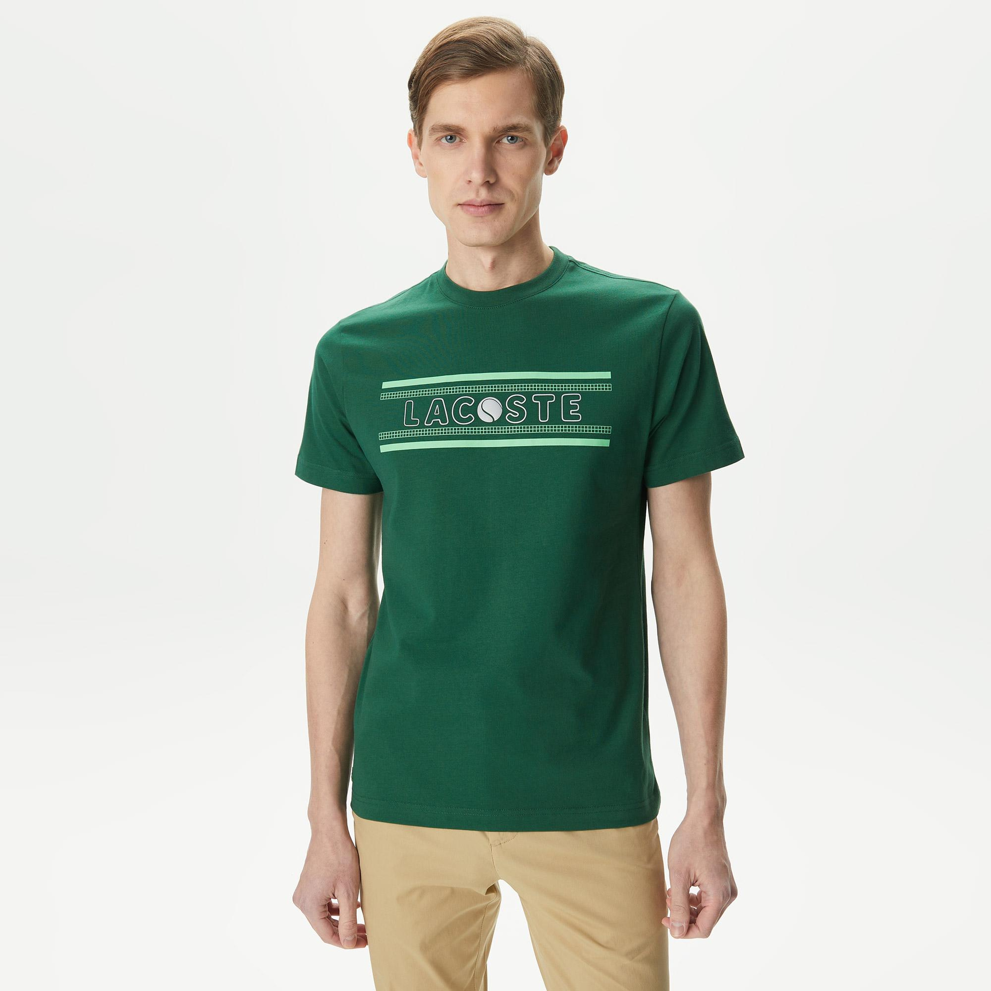 Erkek Regular Fit Bisiklet Yaka Baskılı Yeşil T-Shirt