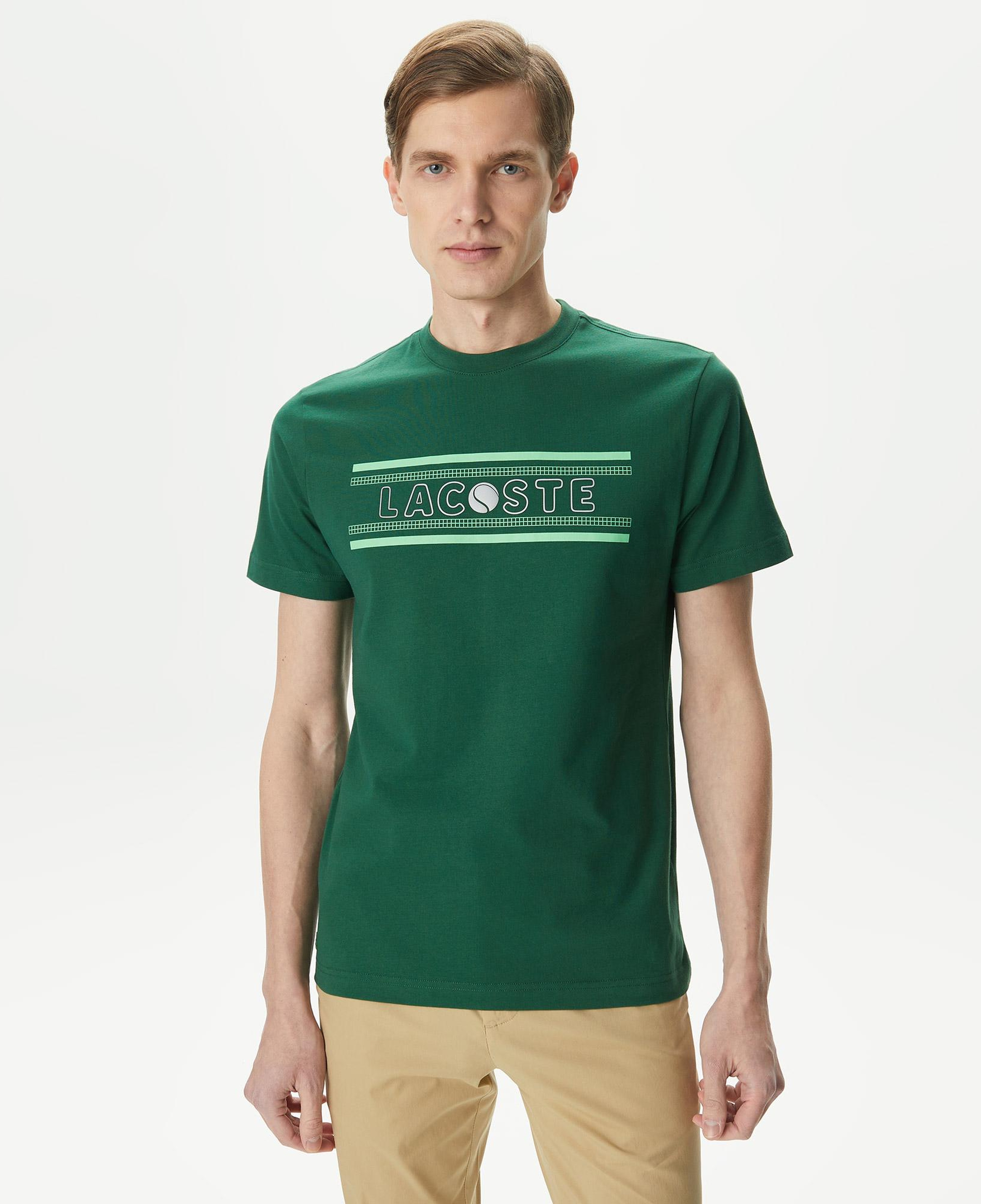 Erkek Regular Fit Bisiklet Yaka Baskılı Yeşil T-Shirt