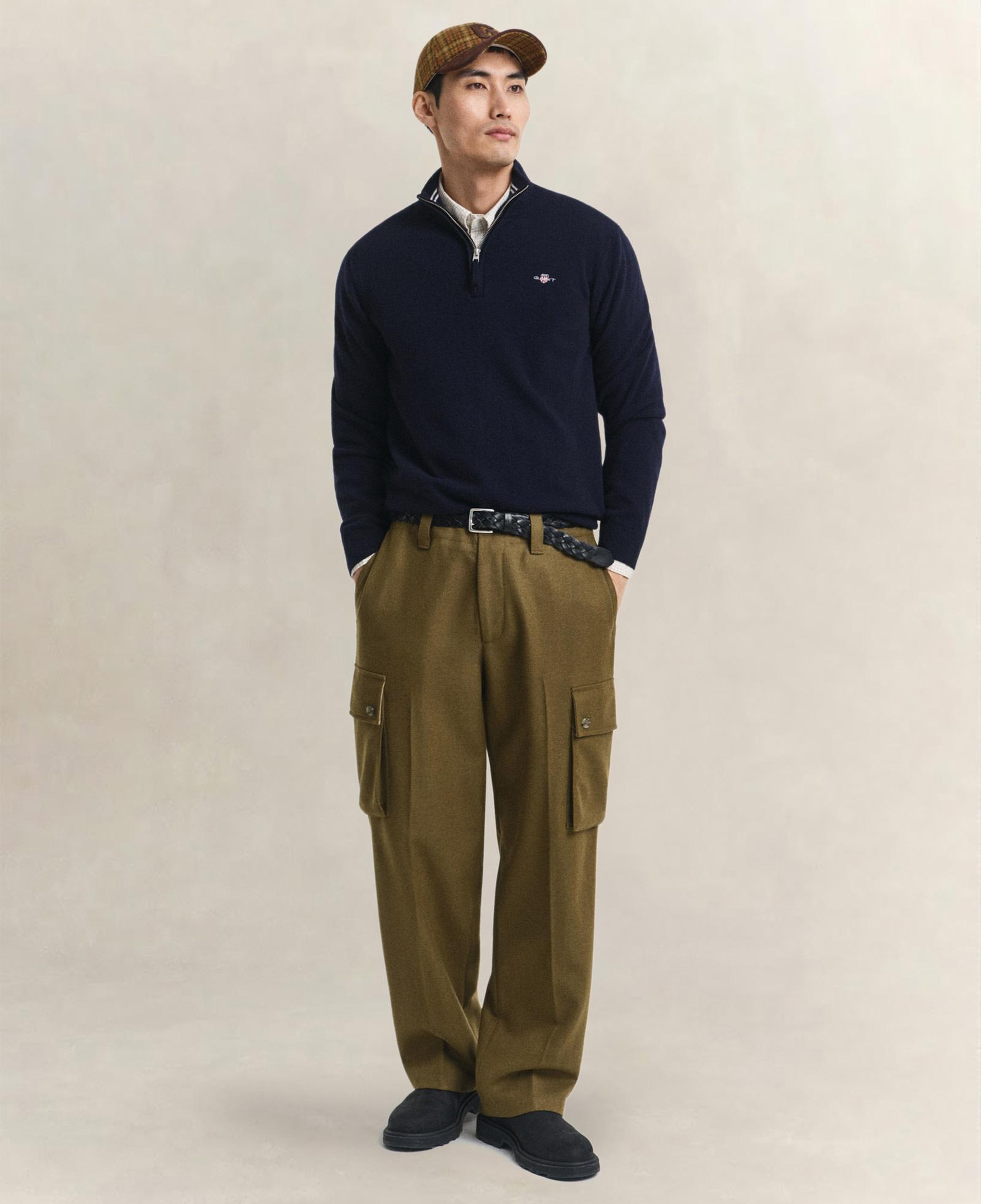 GANT Erkek Lacivert Regular Fit Yarım Fermuarlı Yün Kazak