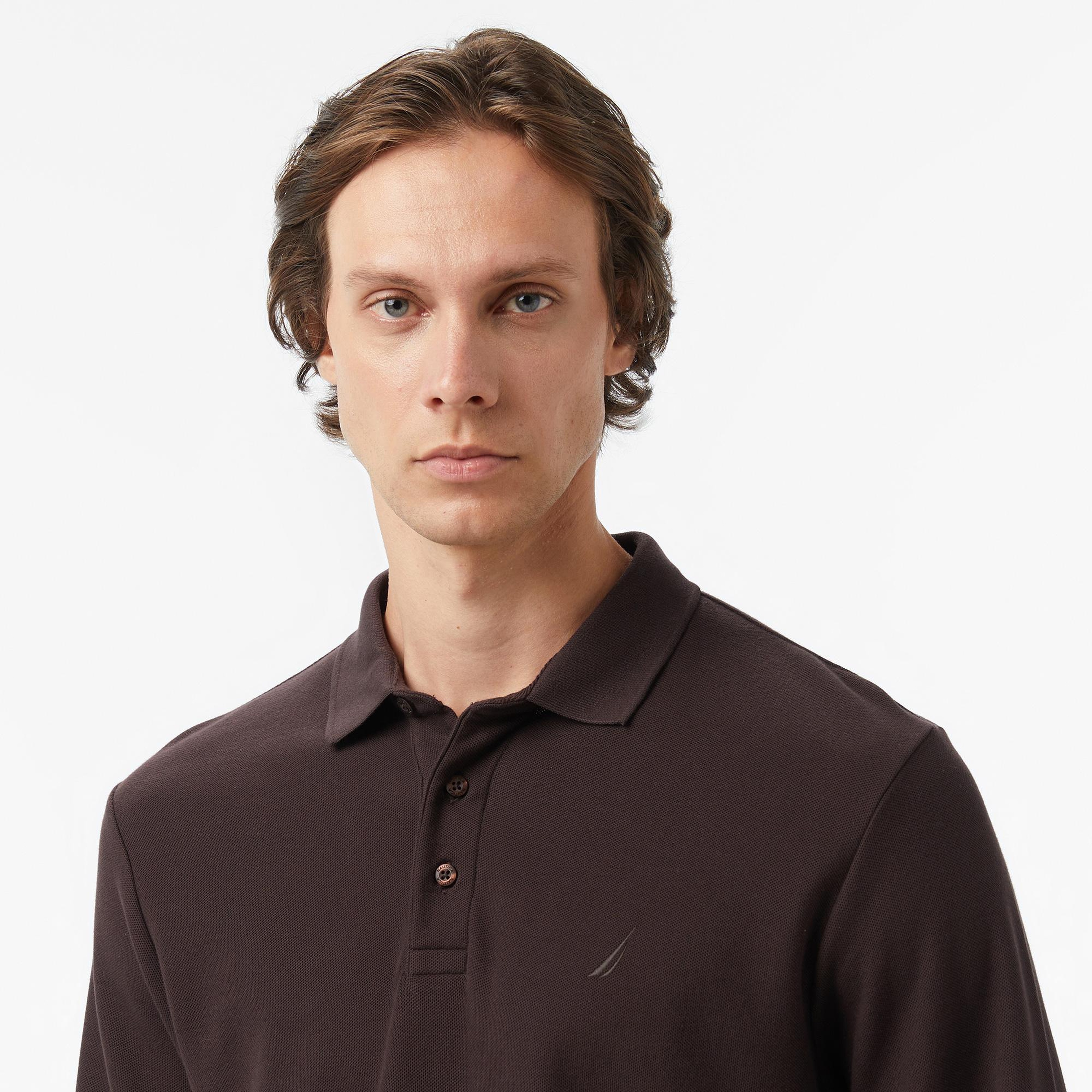 Nautica Classic Fit Uzun Kollu Polo Yaka Erkek Kahverengi T-shirt,