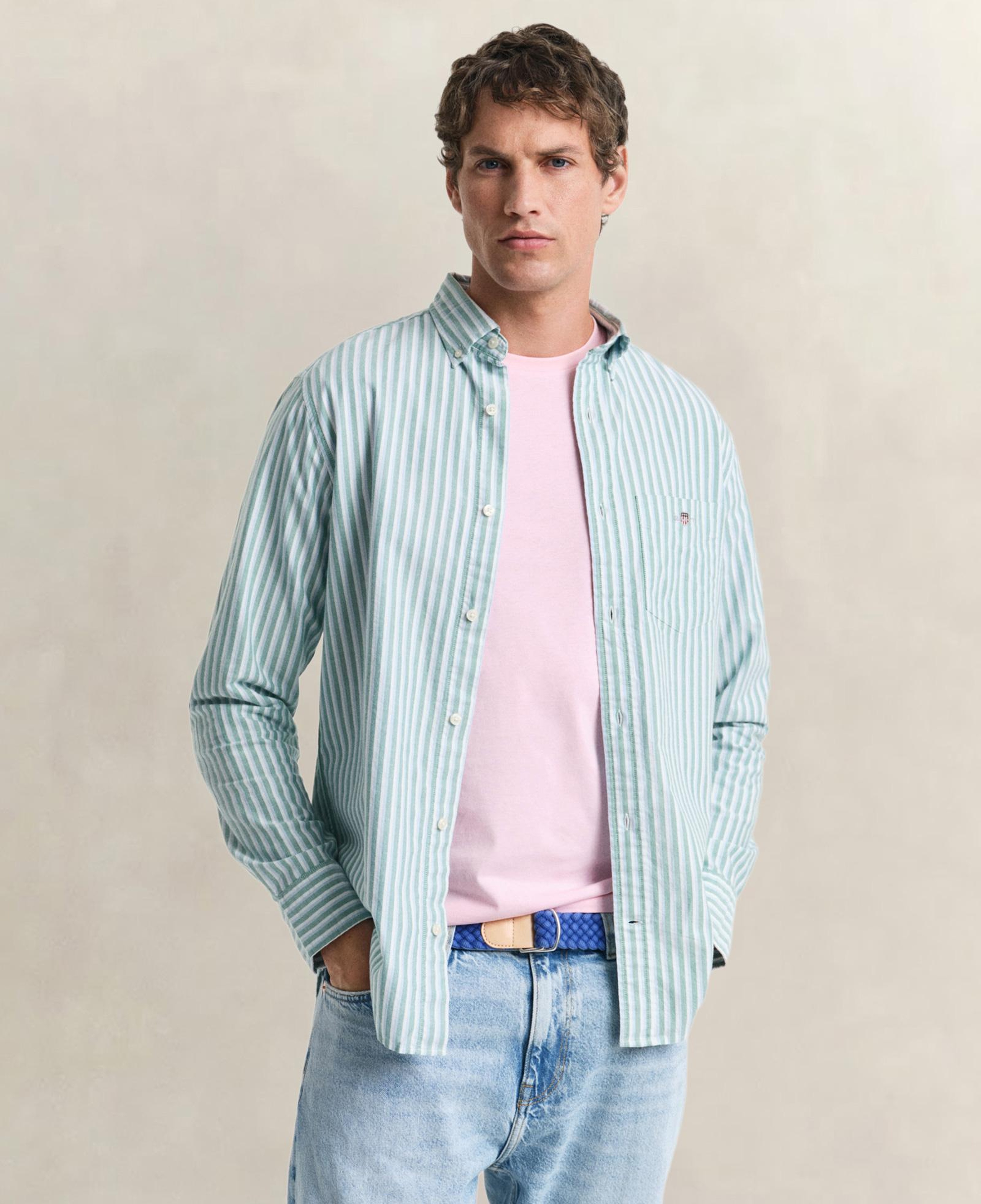 GANT Erkek Yeşil Regular Fit Çizgili Logolu Gömlek