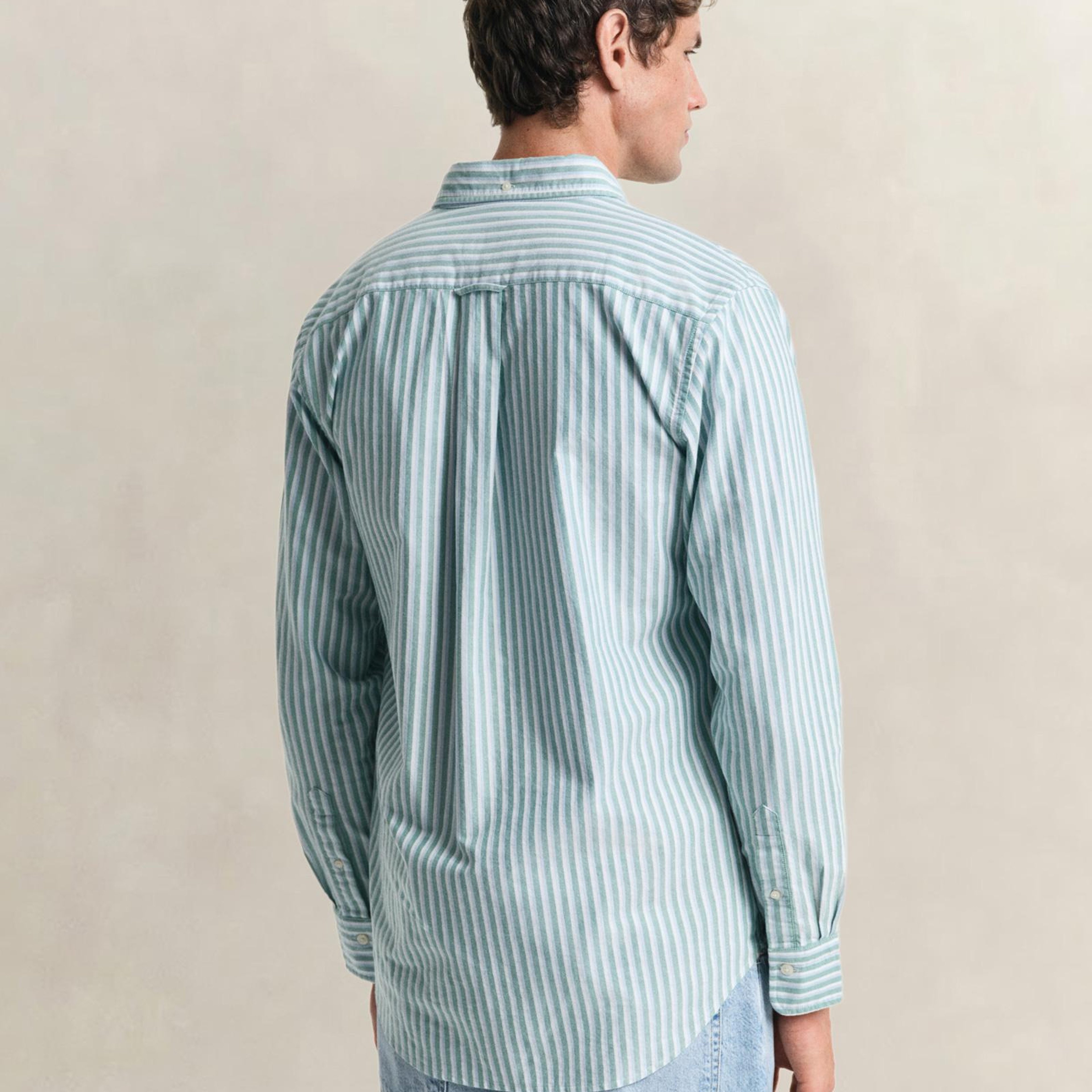 GANT Erkek Yeşil Regular Fit Çizgili Logolu Gömlek