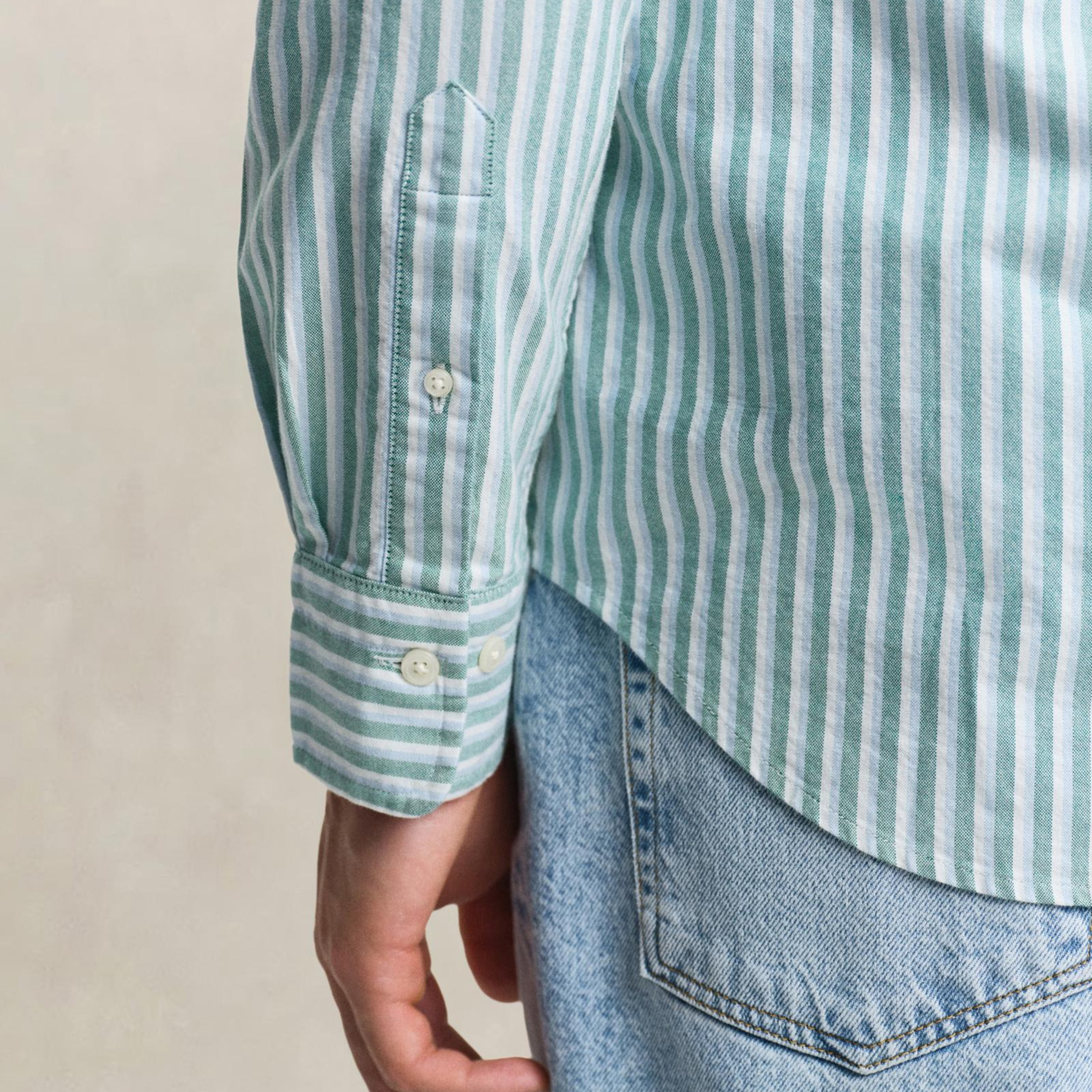 GANT Erkek Yeşil Regular Fit Çizgili Logolu Gömlek
