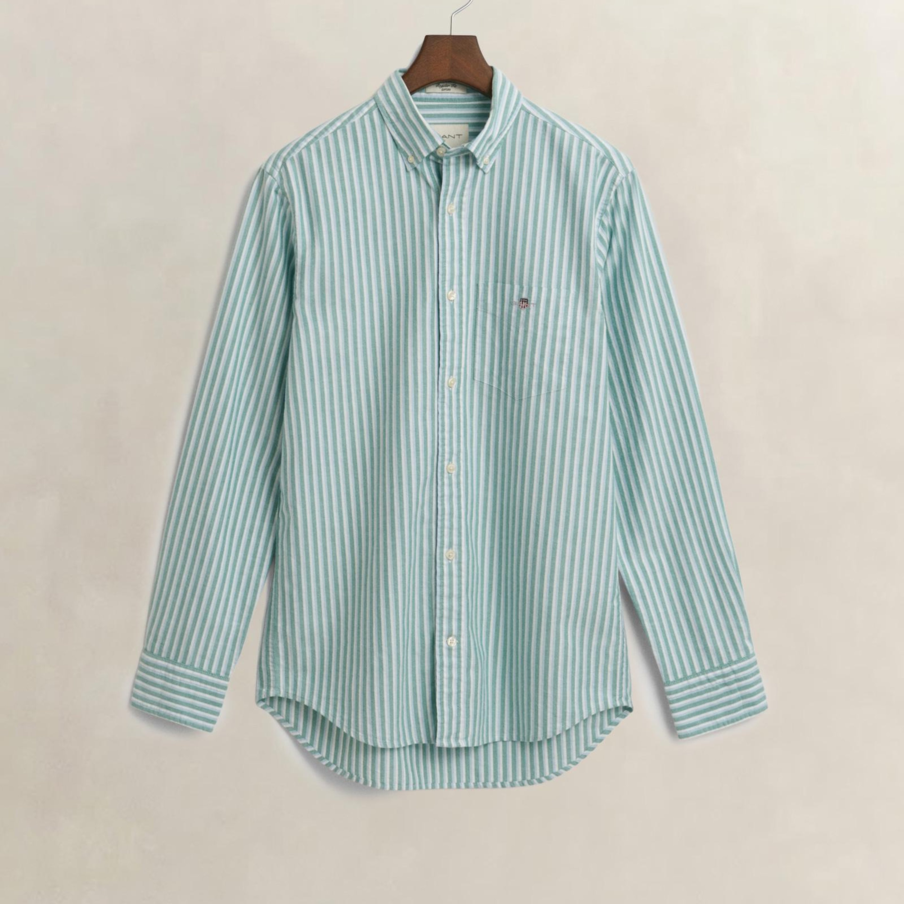 GANT Erkek Yeşil Regular Fit Çizgili Logolu Gömlek
