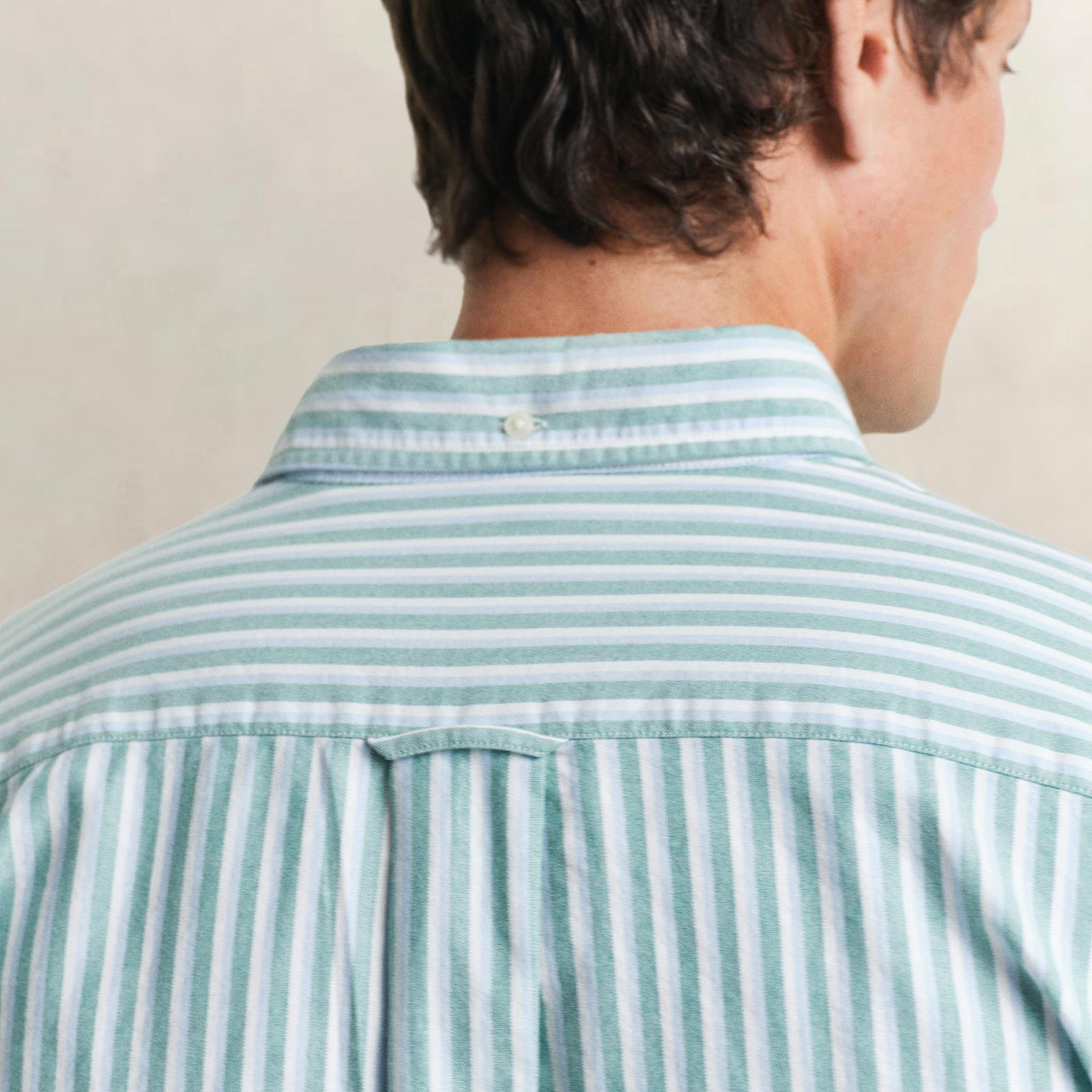 GANT Erkek Yeşil Regular Fit Çizgili Logolu Gömlek