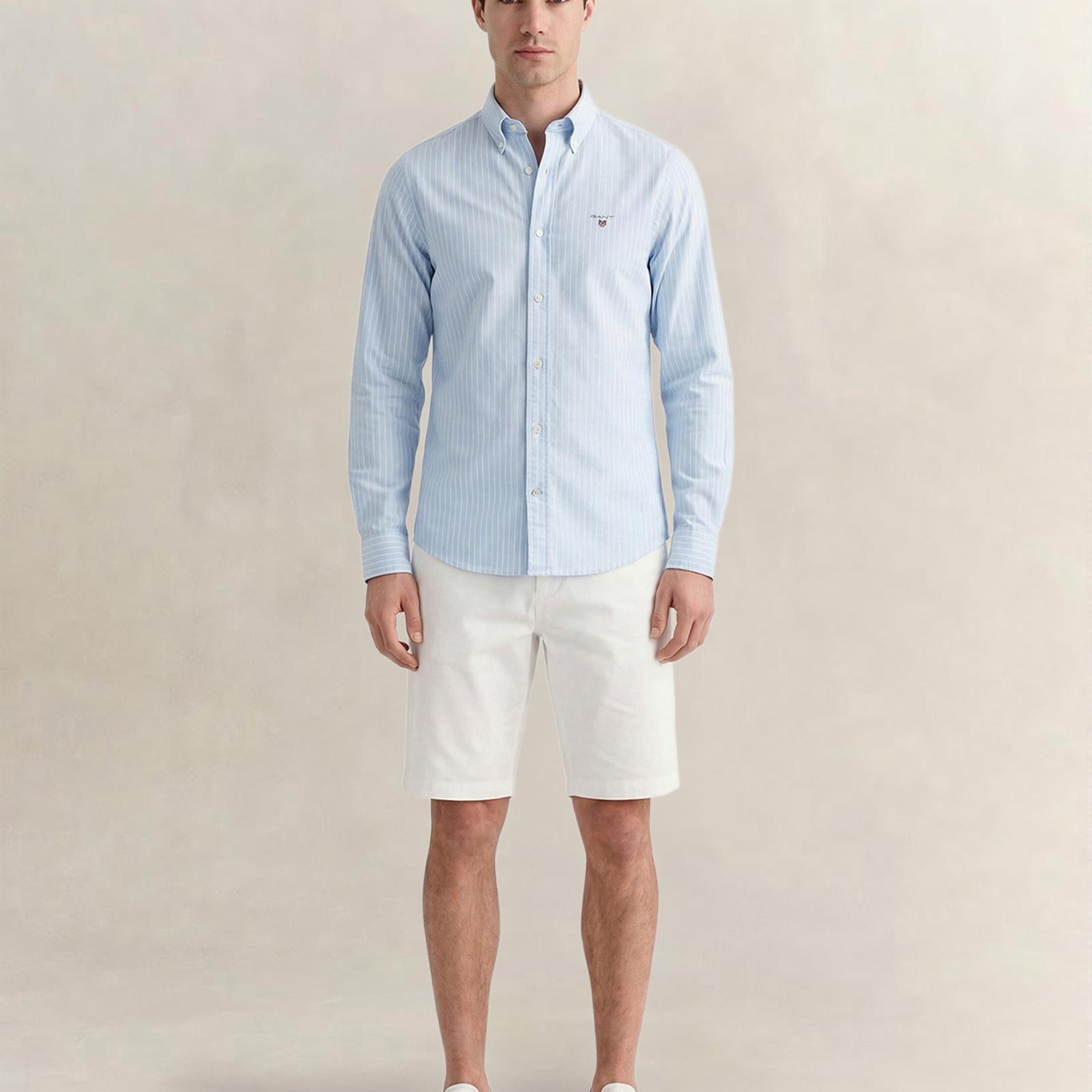 GANT Erkek Mavi Slim Fit Çizgili Logolu Gömlek