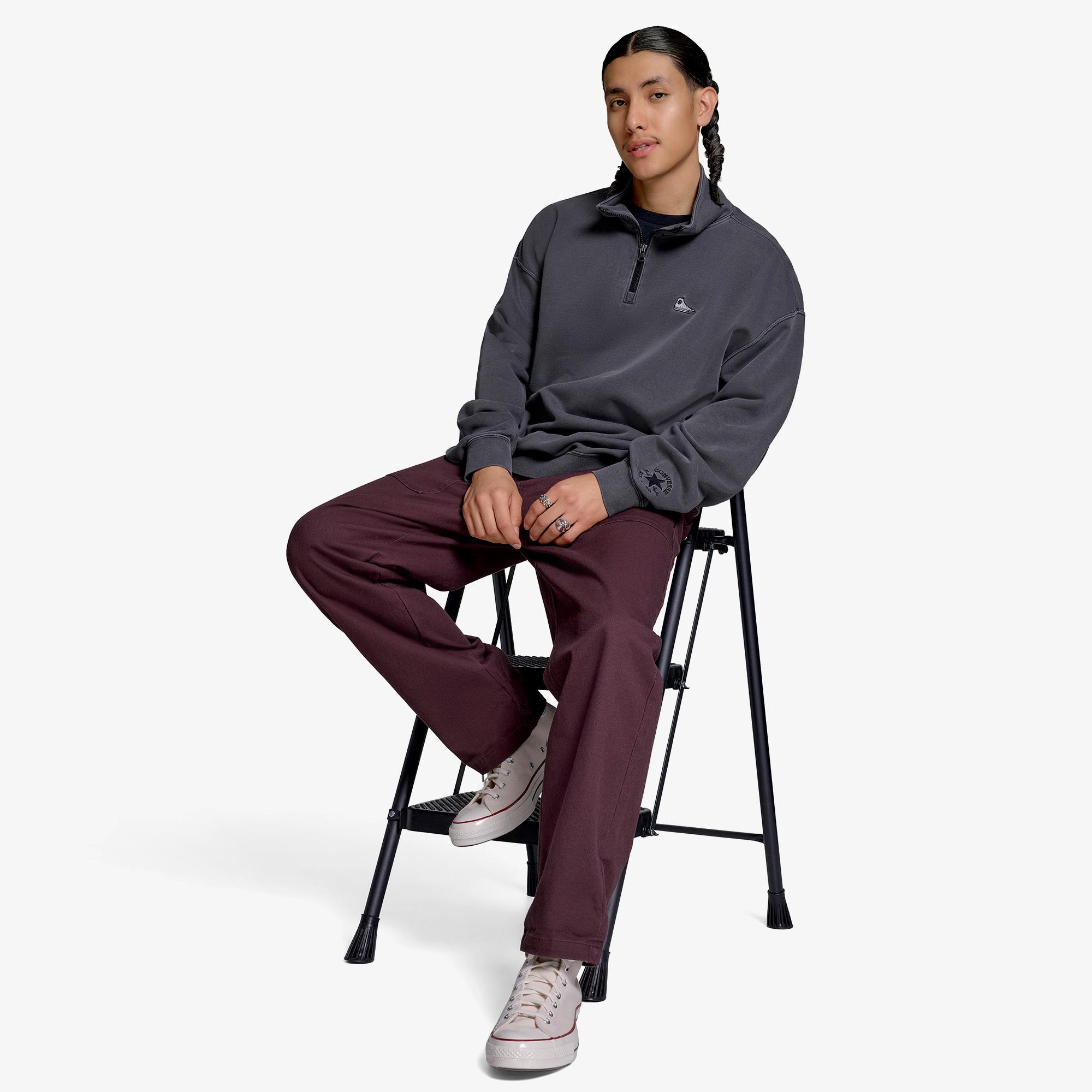 Converse Loose Fit Sneaker Patch Half Zip Erkek Siyah Sweatshirt