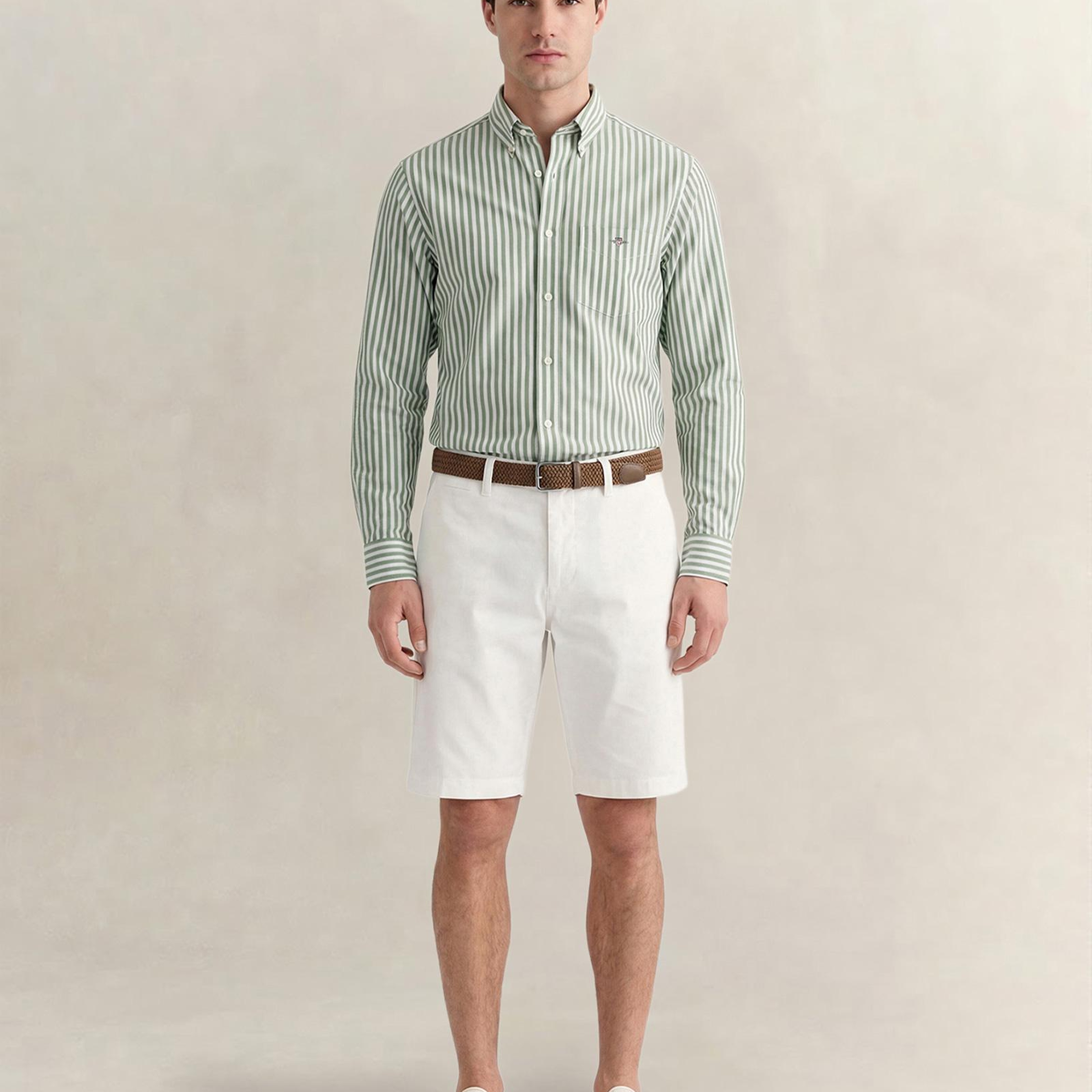 GANT Erkek Yeşil Regular Fit Çizgili Logolu Gömlek