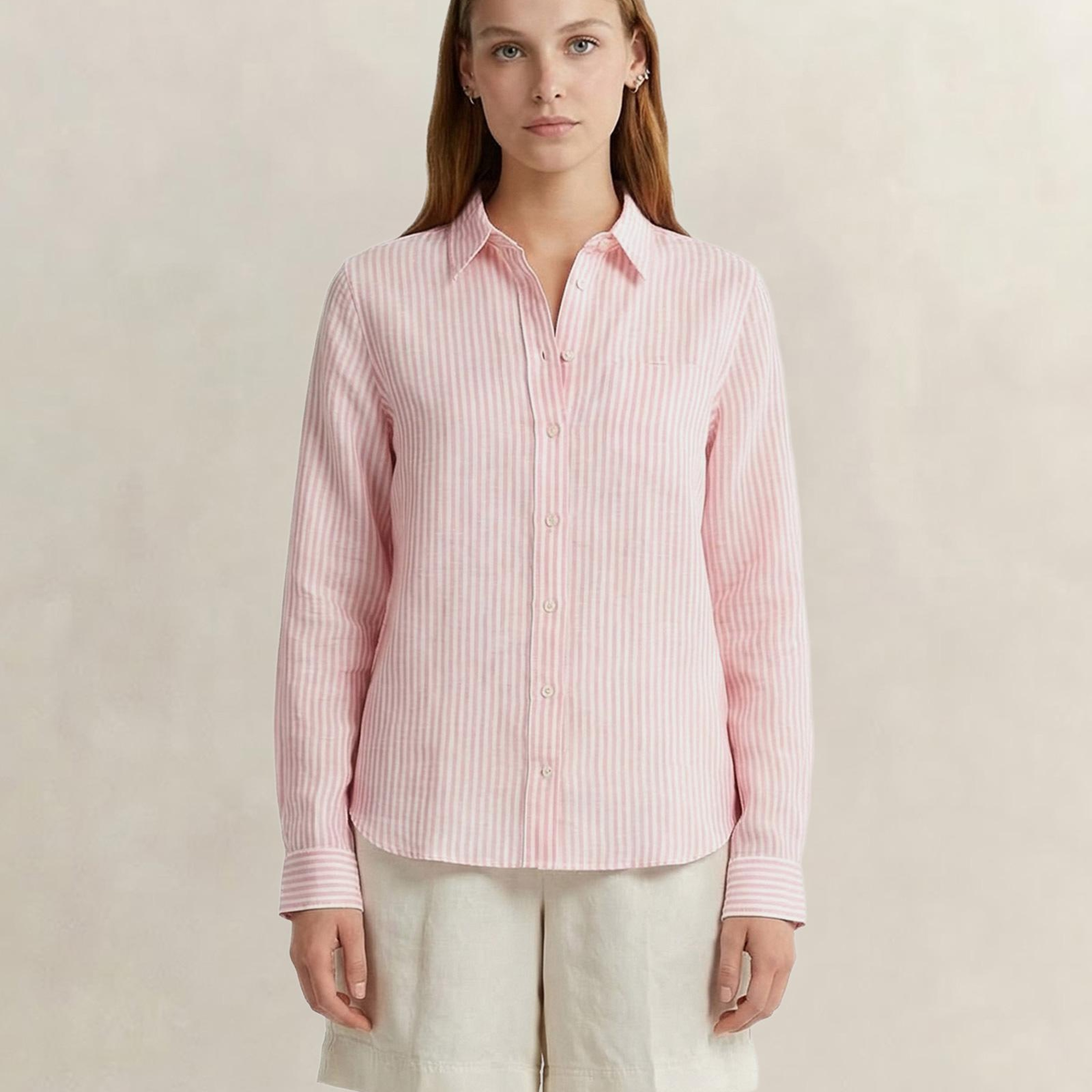 GANT Kadın Pembe Regular Fit Çizgili Gömlek