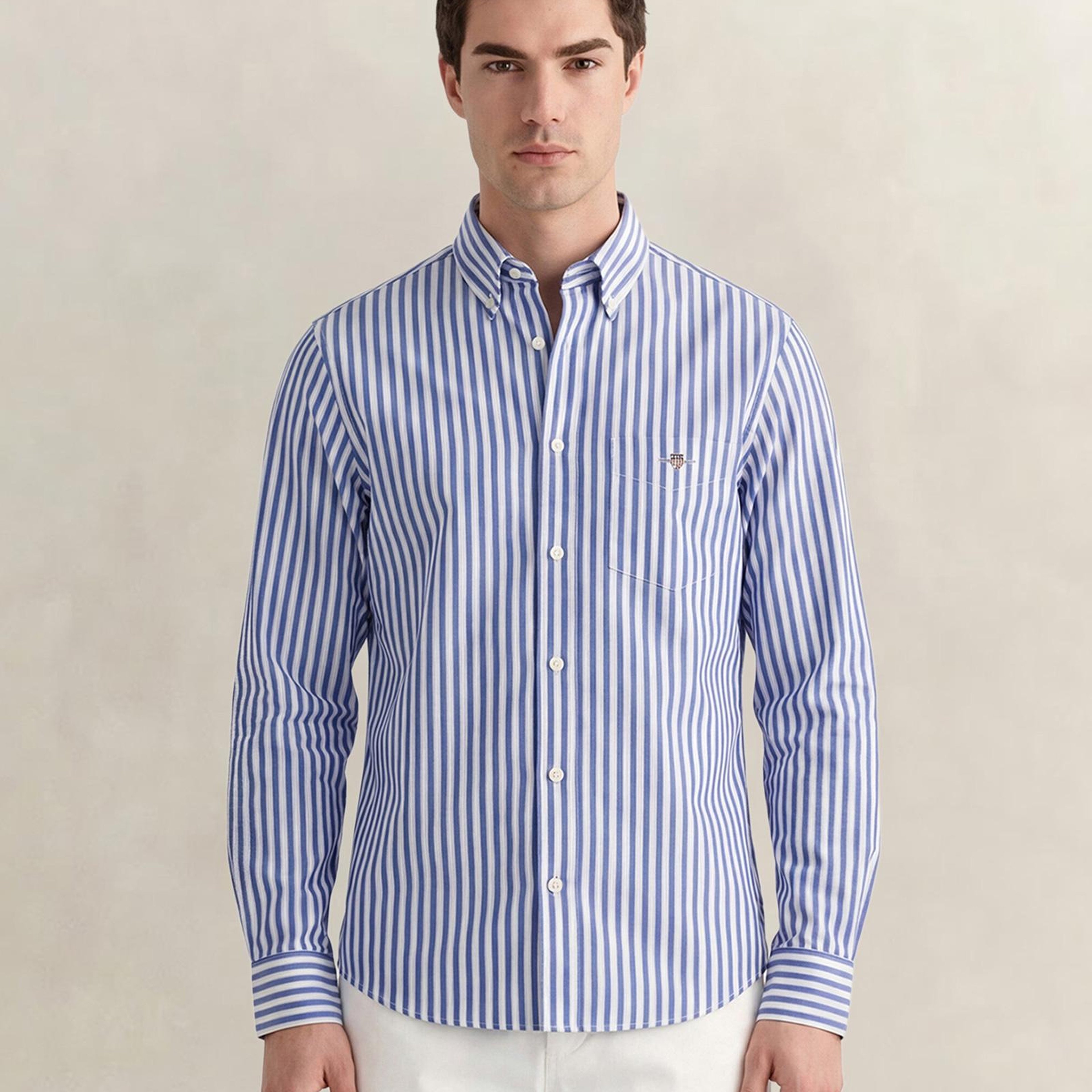 GANT Erkek Mavi Regular Fit Çizgili Logolu Gömlek