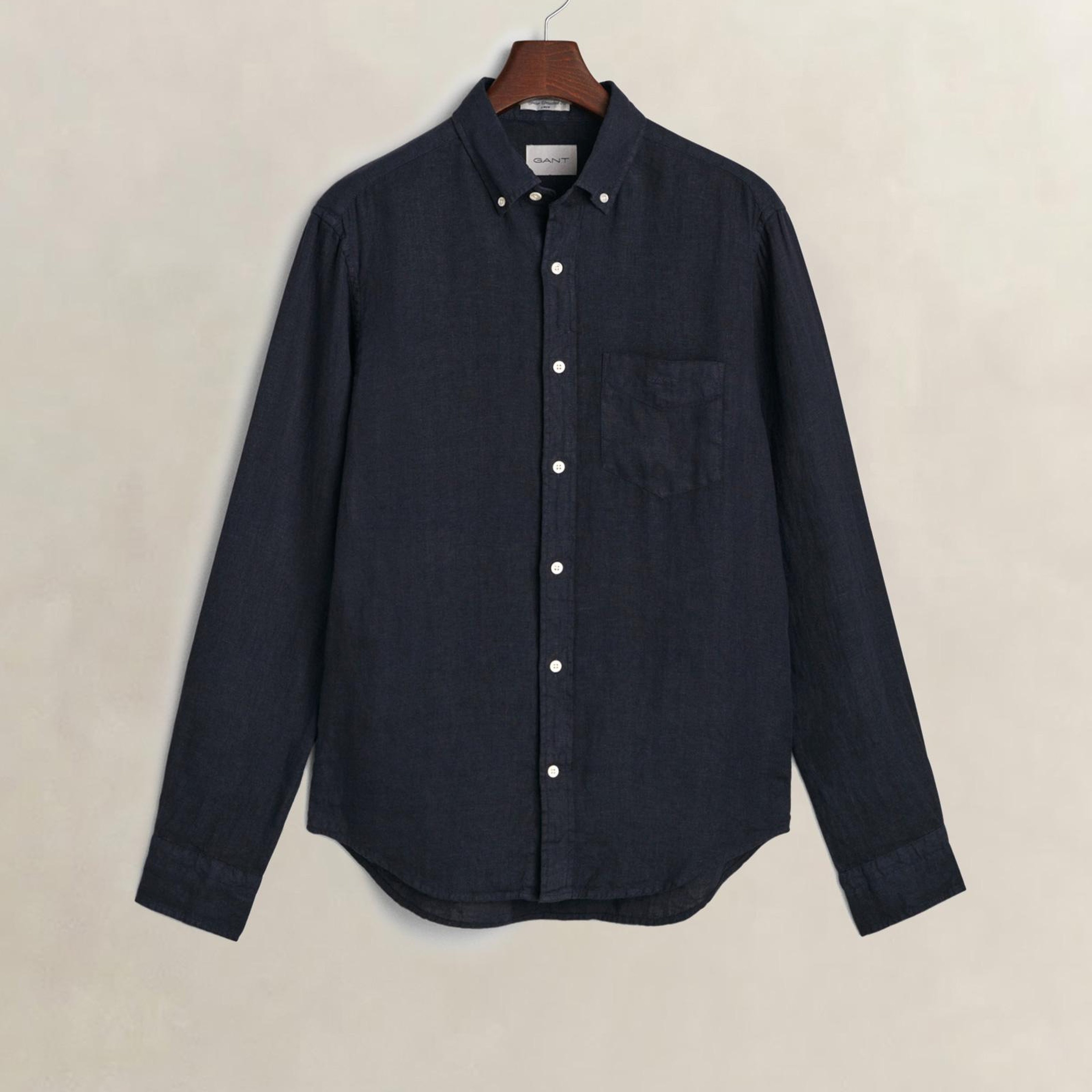 GANT Erkek Lacivert Regular Fit Düğmeli Yaka Keten Gömlek