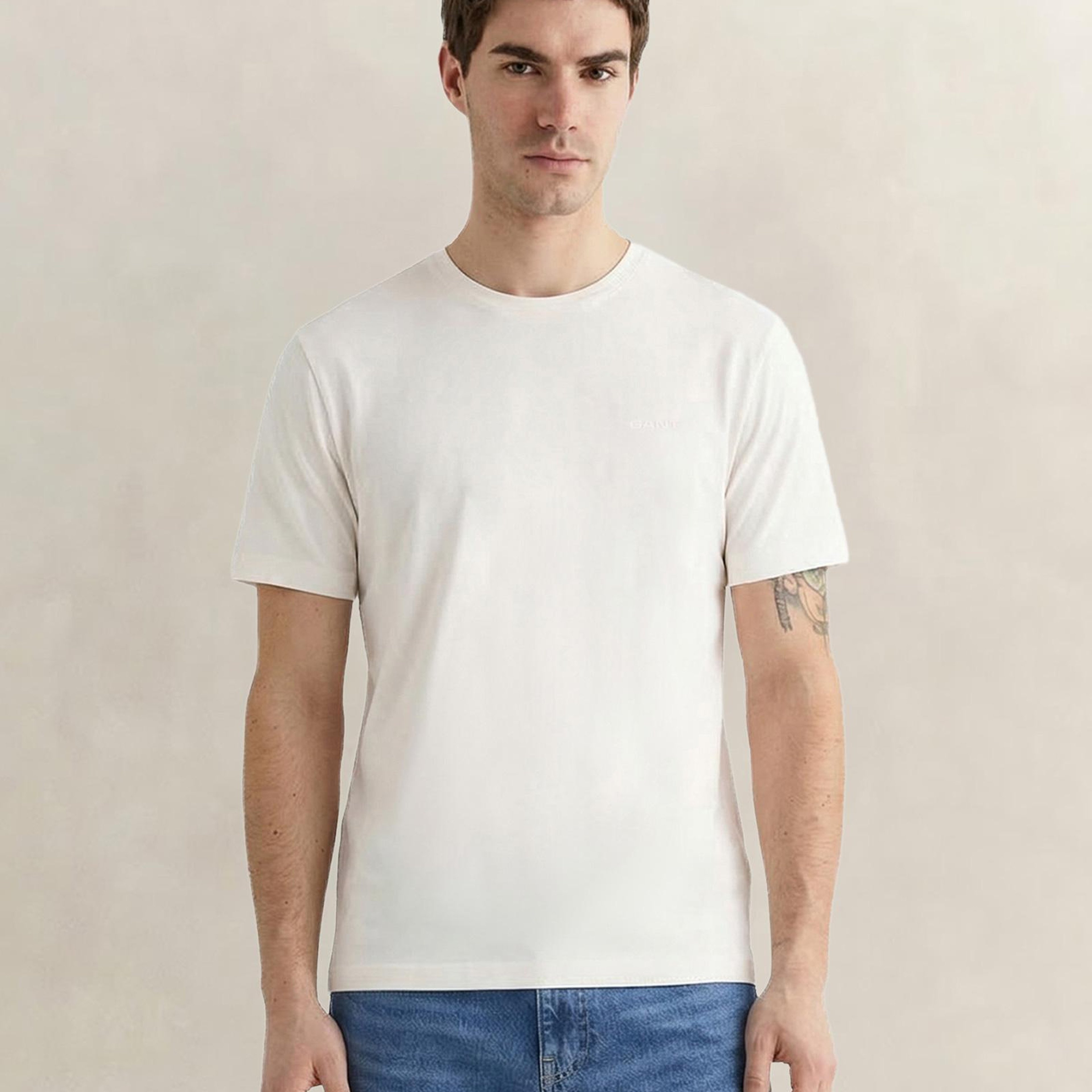 GANT Erkek Beyaz Kısa Kollu T-Shirt
