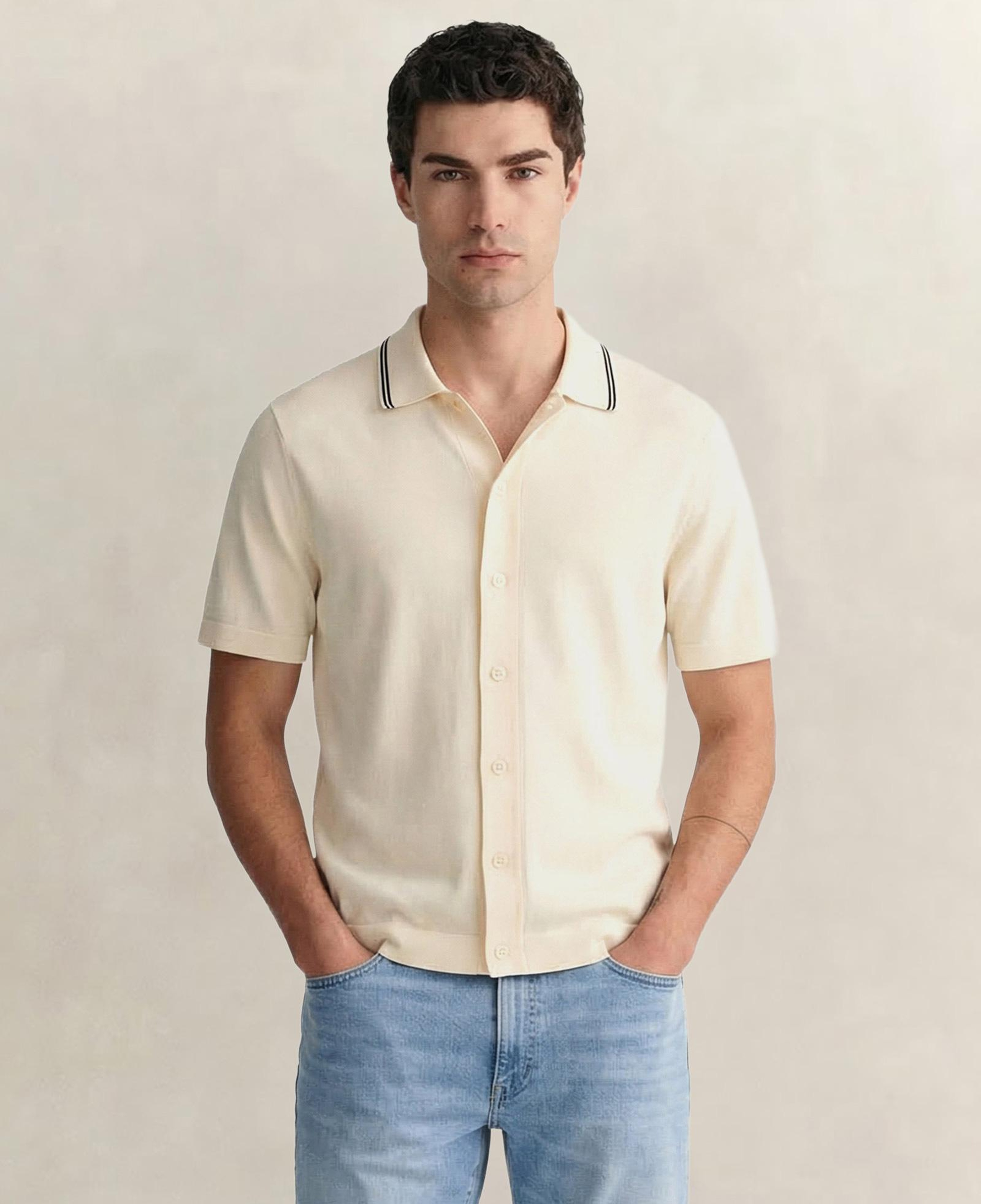 GANT Erkek Krem Regular Fit Kısa Kollu Resort Yaka Gömlek