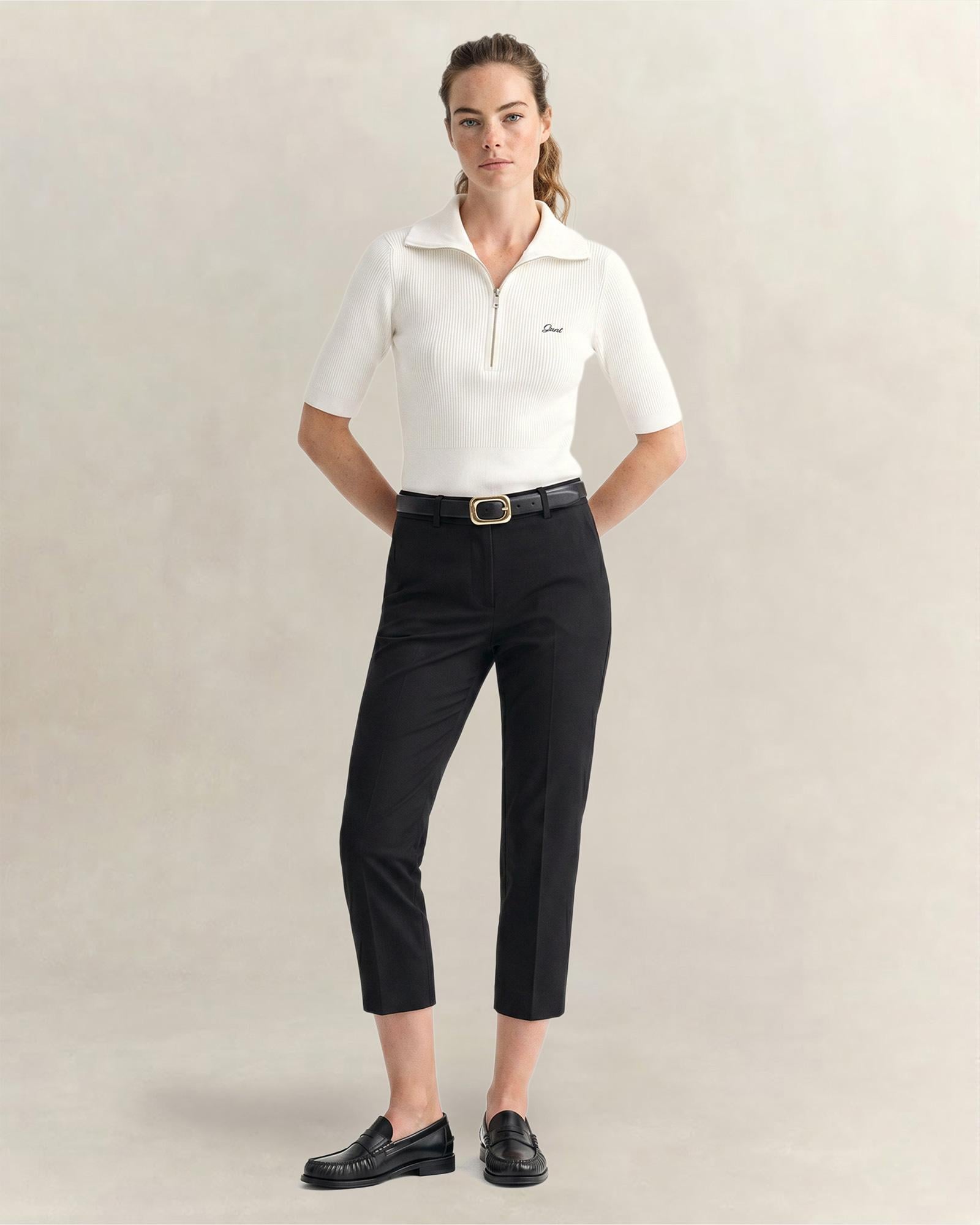 GANT Kadın Beyaz Slim Fit Yarım Kollu Triko
