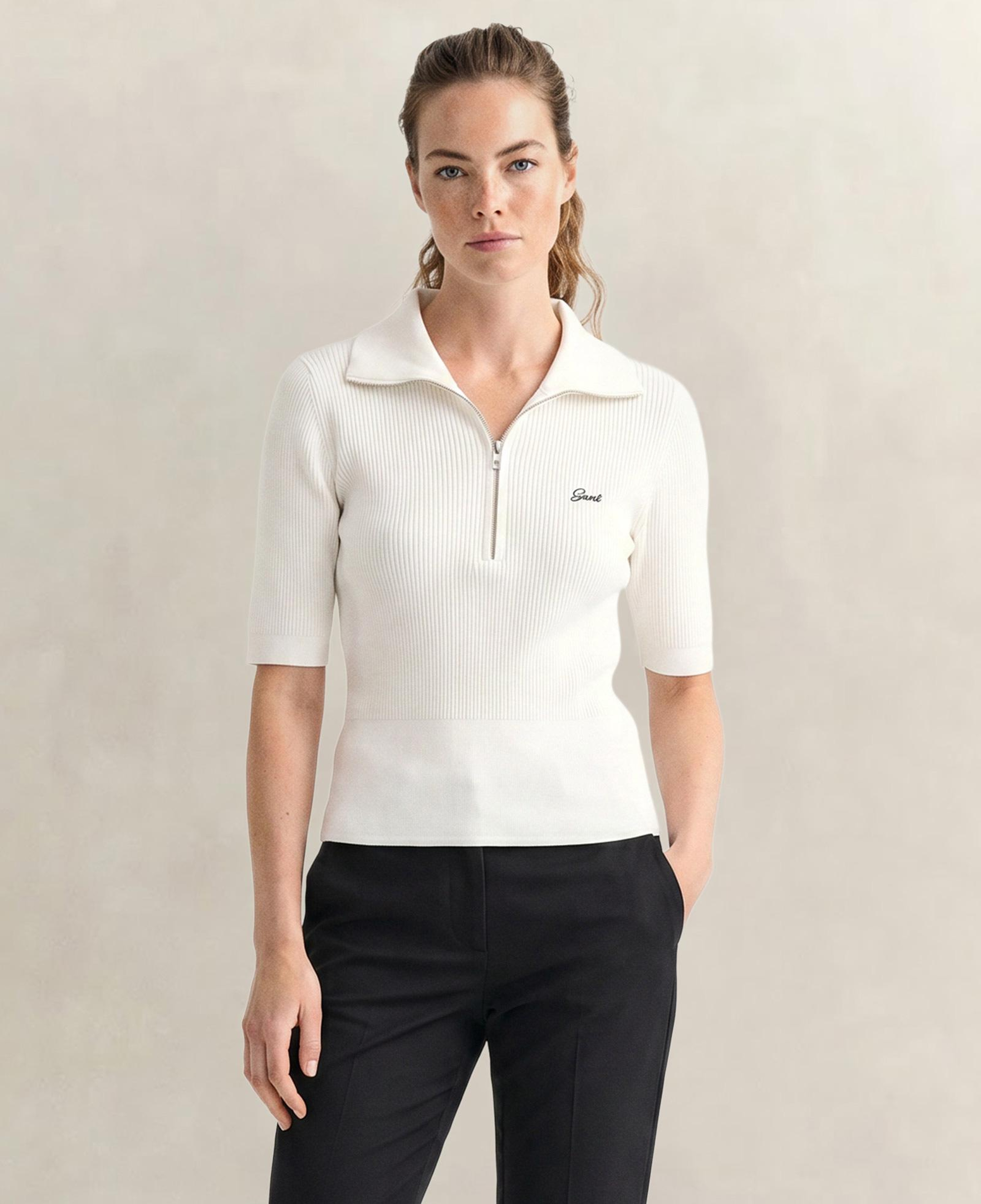 GANT Kadın Beyaz Slim Fit Yarım Kollu Triko