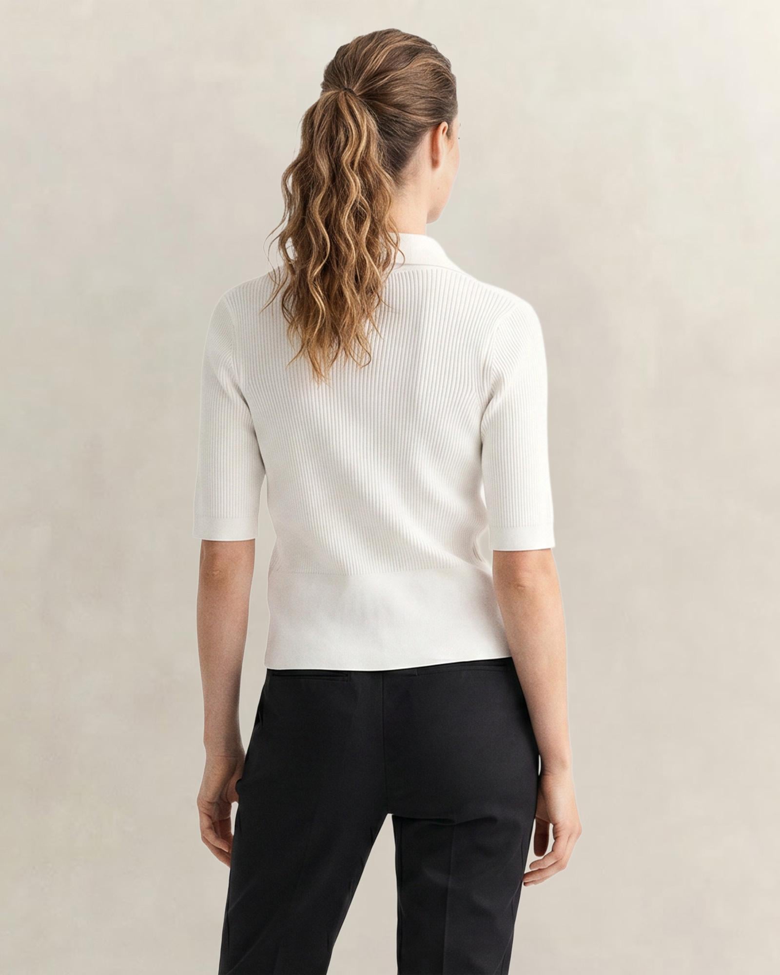 GANT Kadın Beyaz Slim Fit Yarım Kollu Triko