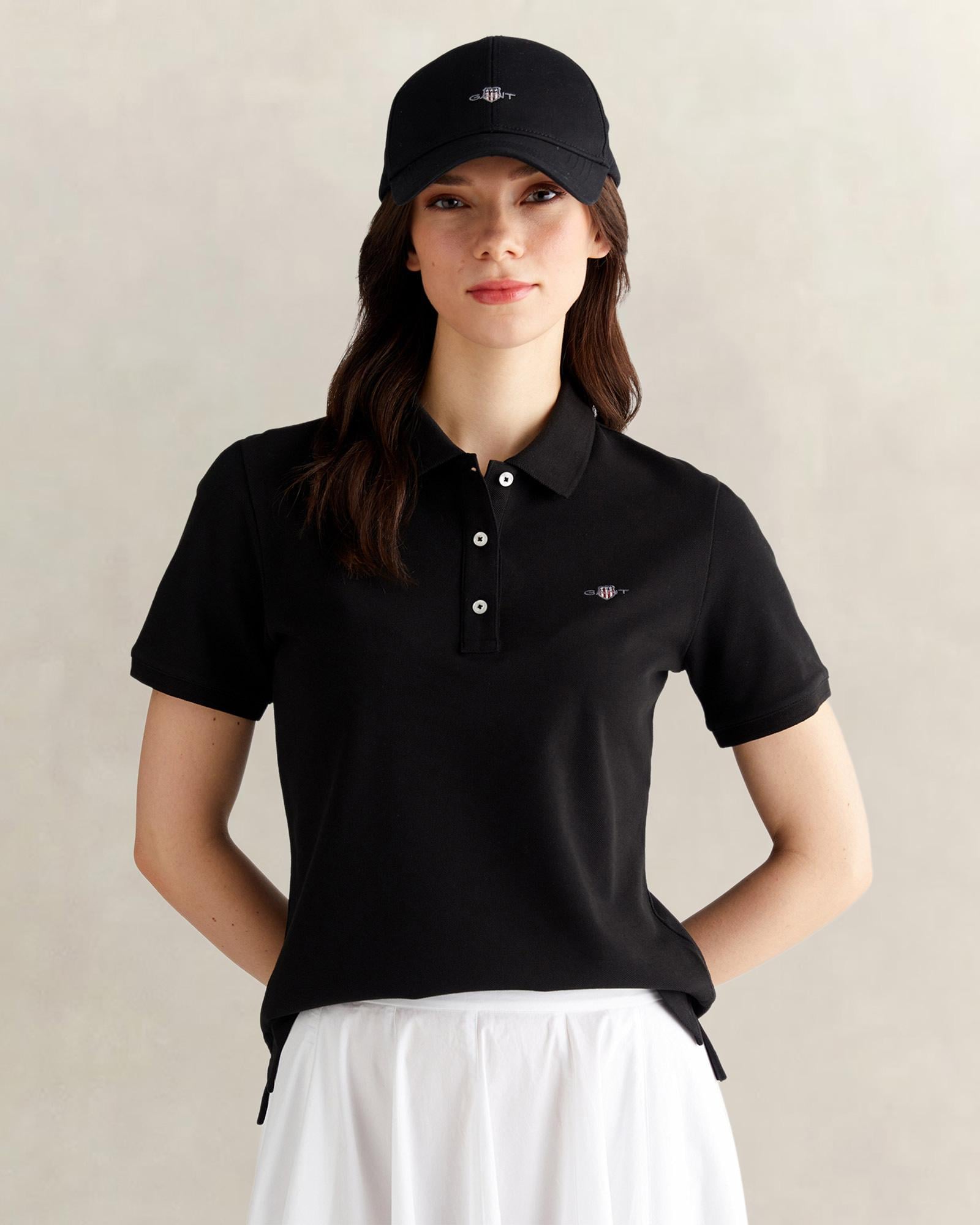 GANT Kadın Siyah Regular Fit Logolu Polo Yaka T-Shirt