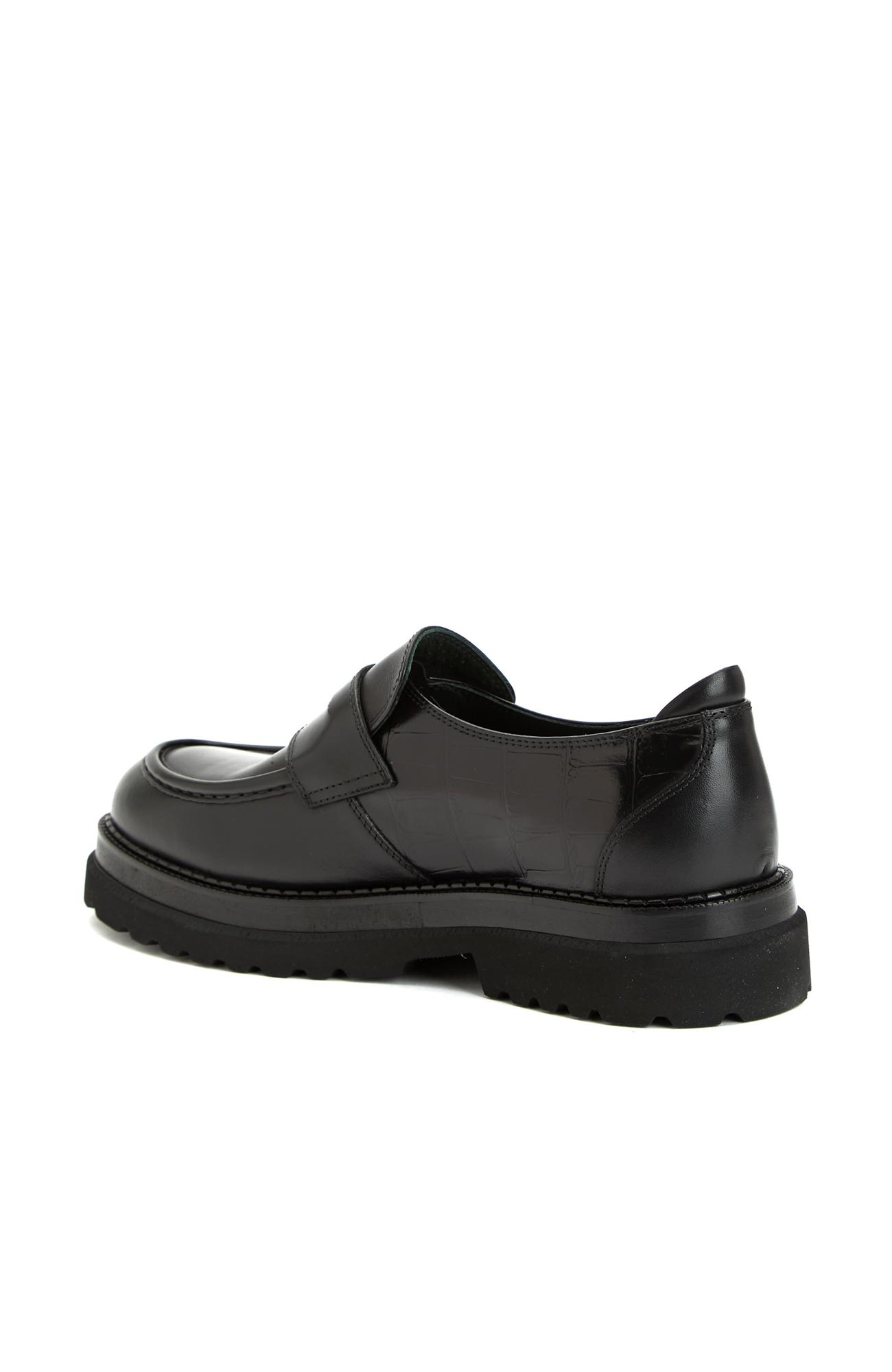 George Hogg Erkek Siyah Kroko Detaylı Deri Loafer