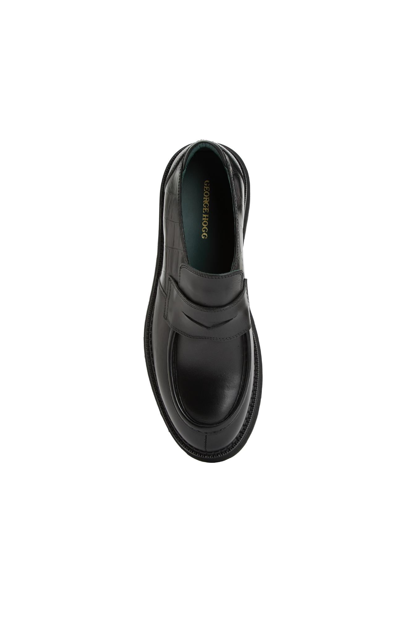 George Hogg Erkek Siyah Kroko Detaylı Deri Loafer