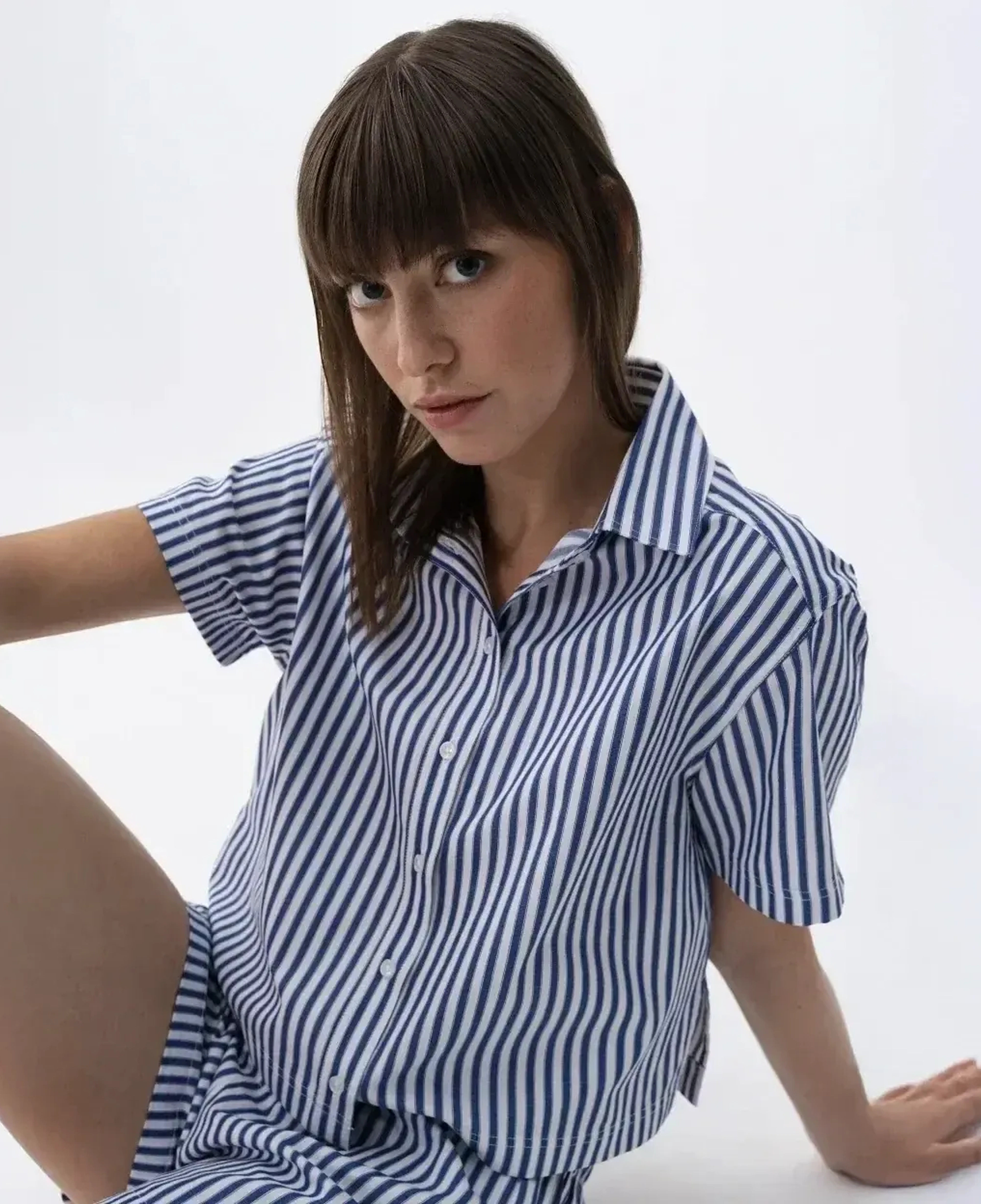 Nora Kadın %100 Pamuklu Oversize Gömlek Mavi