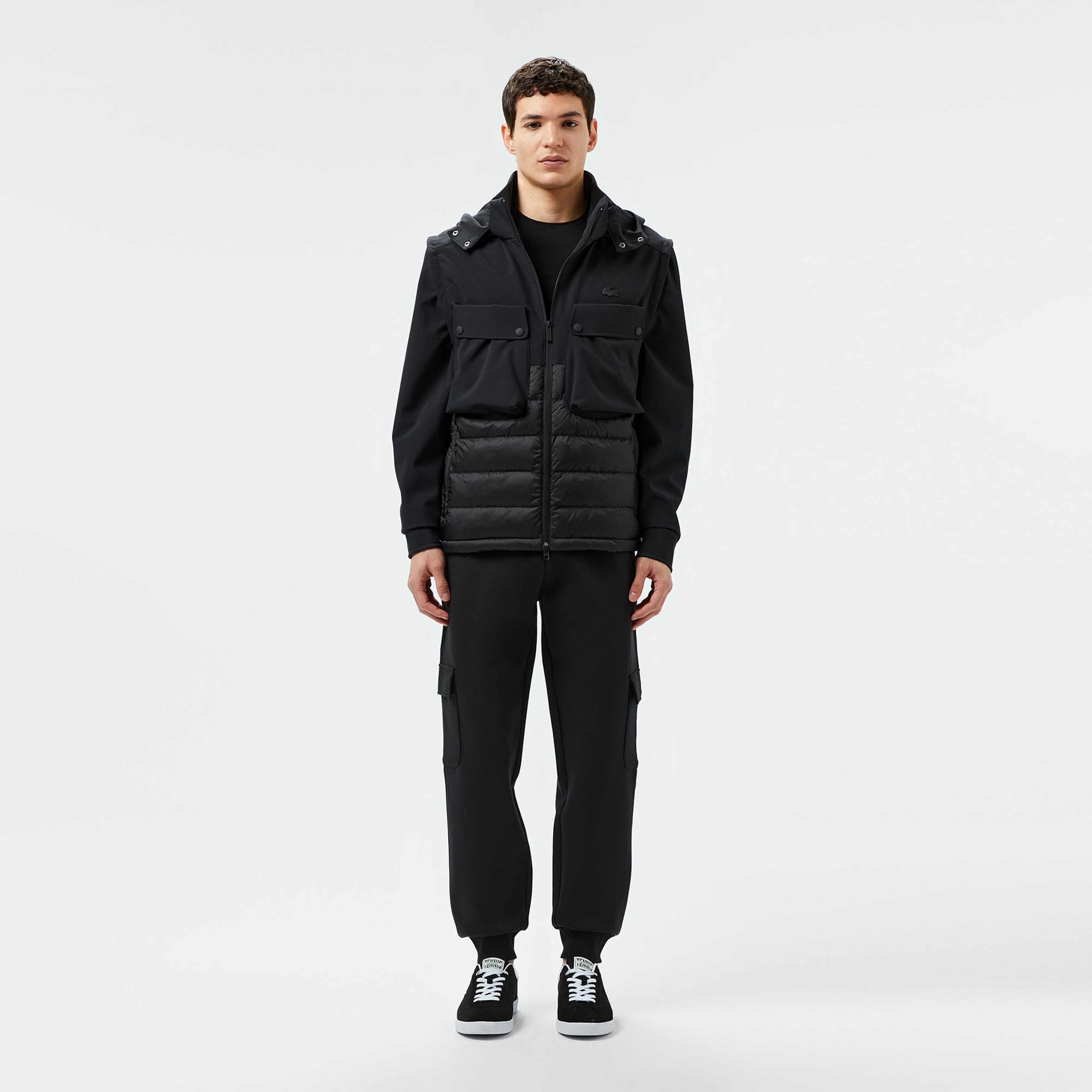 Erkek Regular Fit Kapüşonlu Baskılı Siyah Mont
